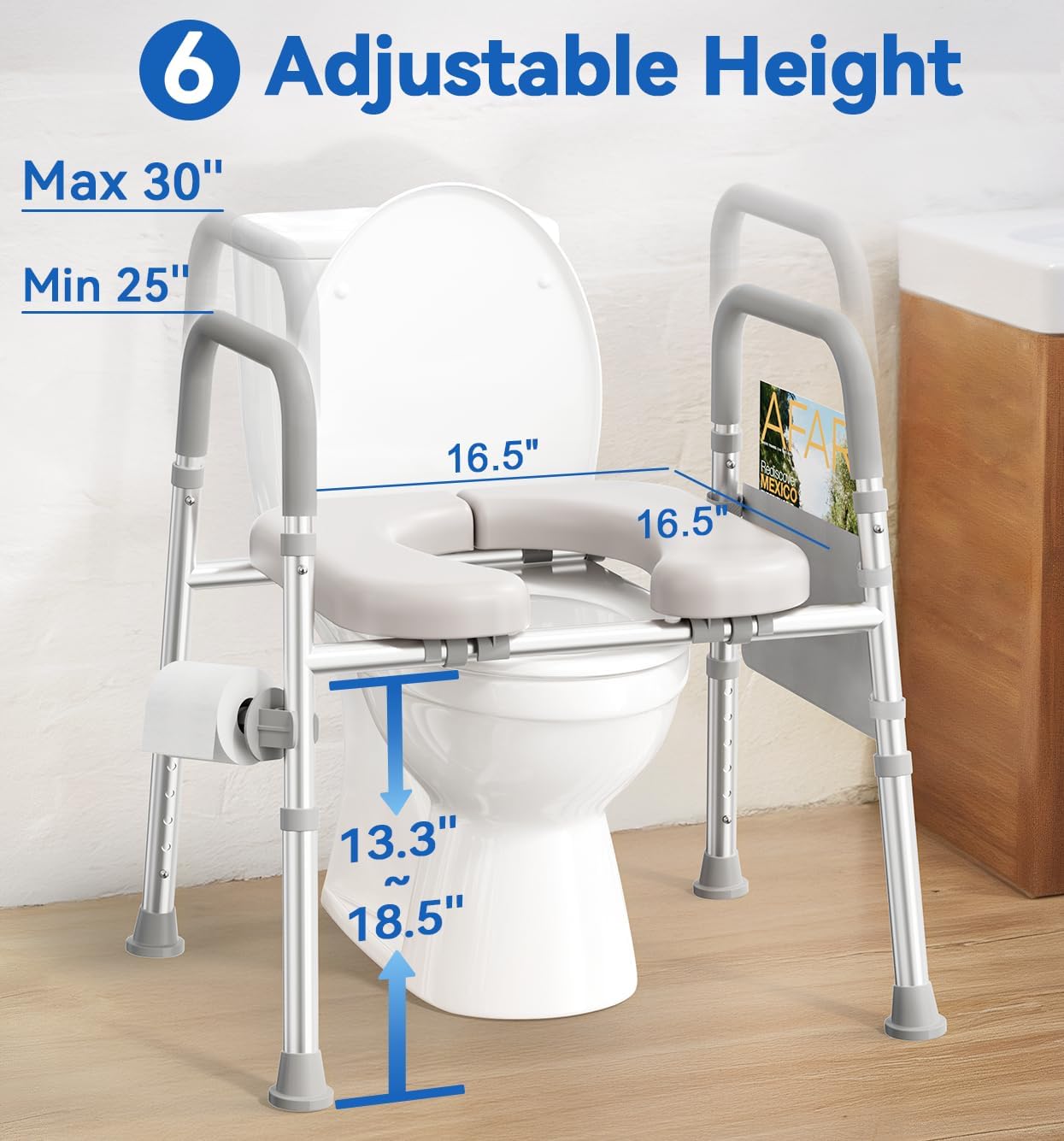 HOMLAND Raised Toilet Seat with Handles, Toilet Seat Riser for Seniors, Adjustable Height & Width, 400lb Elevated Handicap Toilet Seat, Fit Any Toilet, Grey