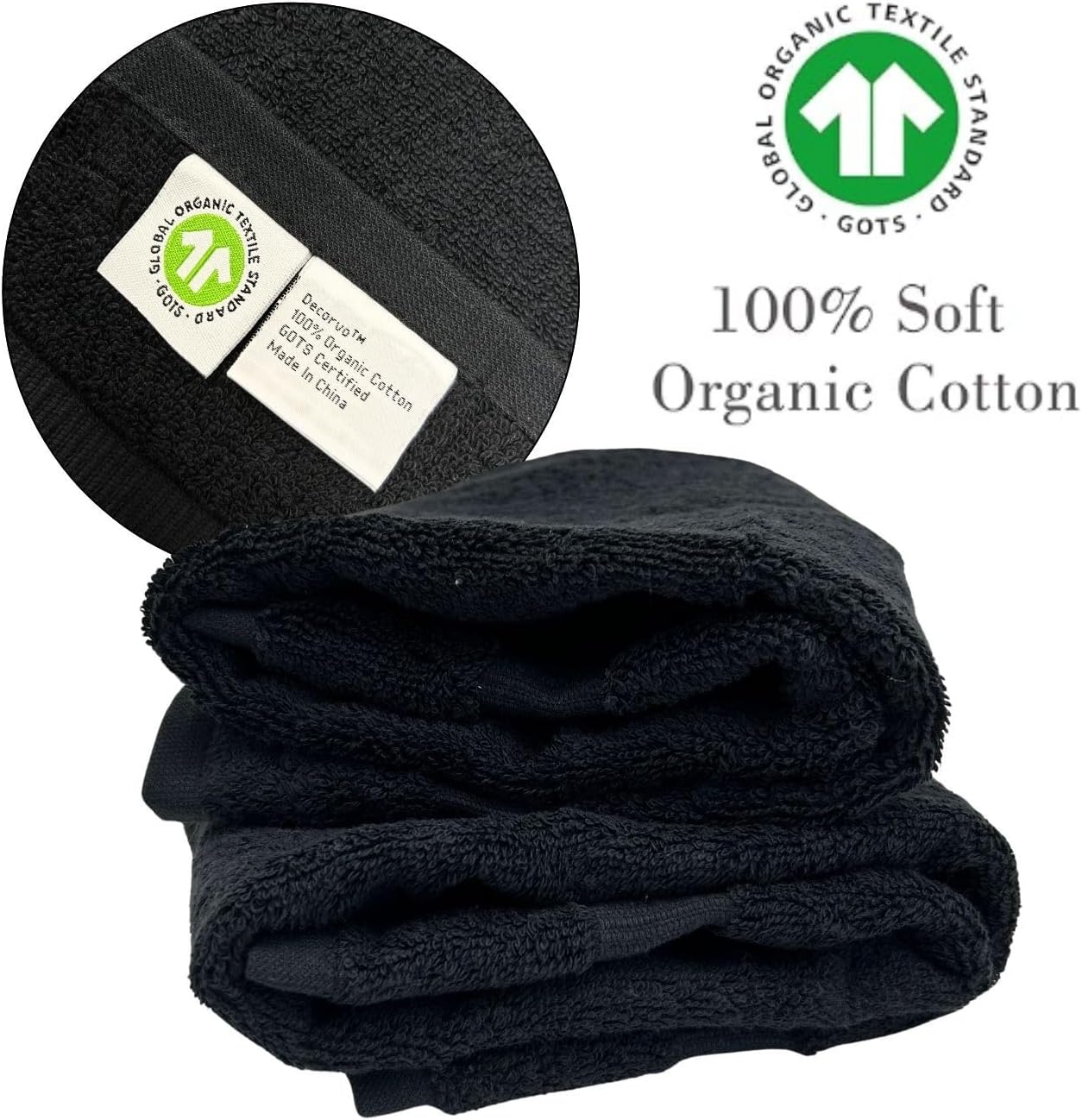 Black, Letter Hand Towel for Bathroom - Monogrammed Initial Hotel Quality Decorative Embroidered Towel for Powder Room, Spa - GOTS Organic Certified - Pack of 2 - Letter S