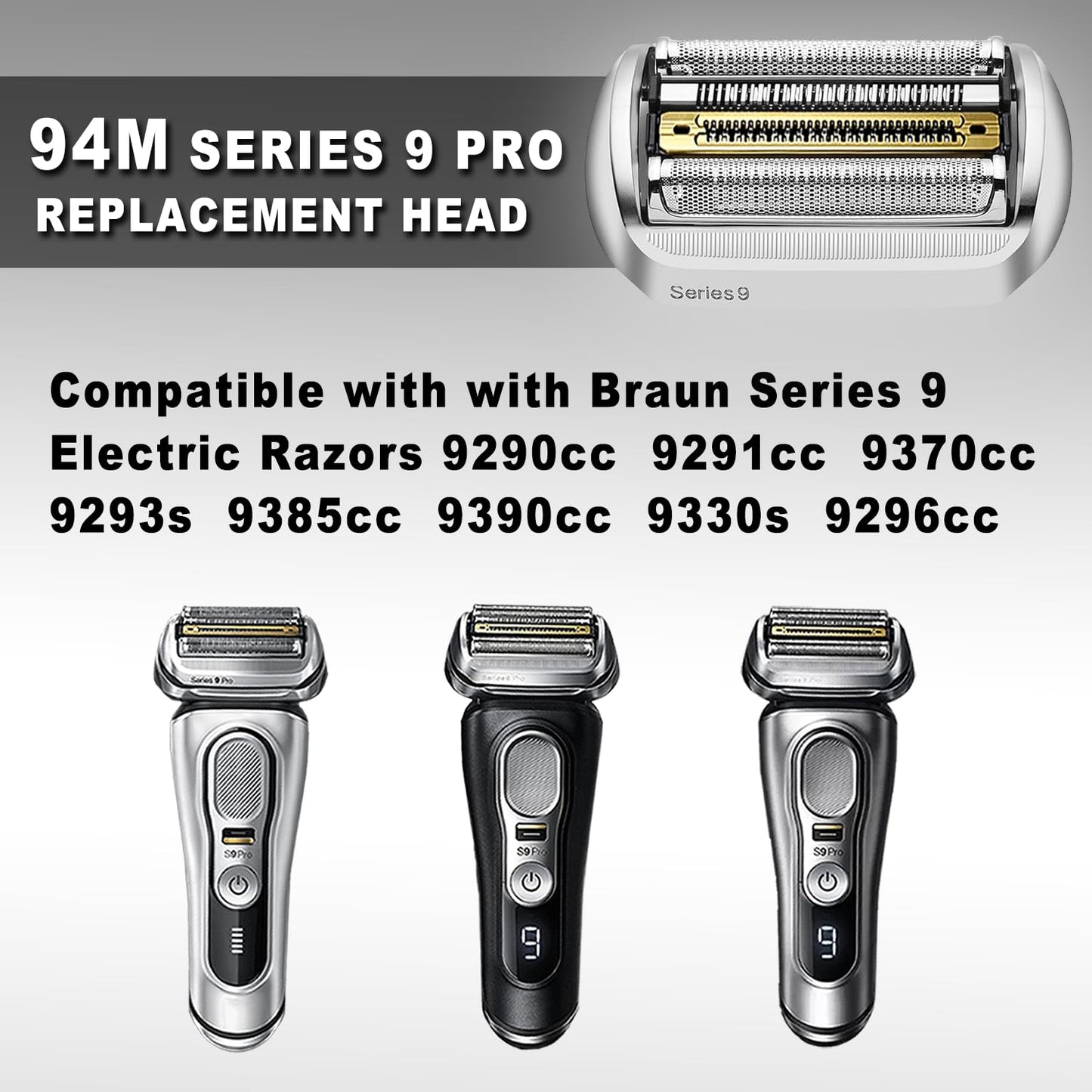 NEW Series 9 Pro 94M Bra-un Electric Shaver Replacement Head for Men Razor Shaving Blades Compatible with 94M Braun 9290cc, 9291cc, 9370cc, 9376cc, 9293s, 9260s, 9295cc, 9385cc, 9390cc, 9330s, 9296cc