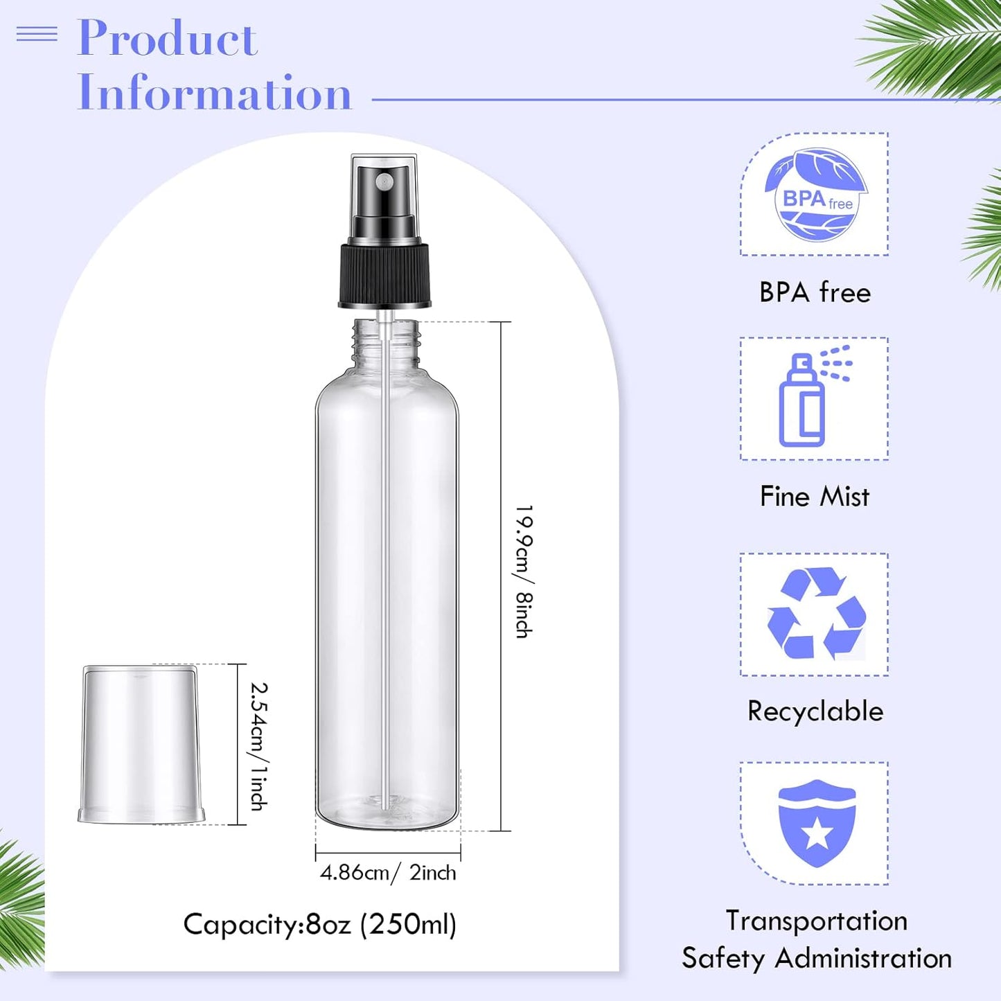 Eccliy 32 Pcs 8 oz Spray Bottles Fine Mist Cleaning Bottles Clear Empty Plastic Travel Sprayer Refillable Sprayer with Cap for Cleaning Solutions Oils Travel Perfumes(Black,Clear)