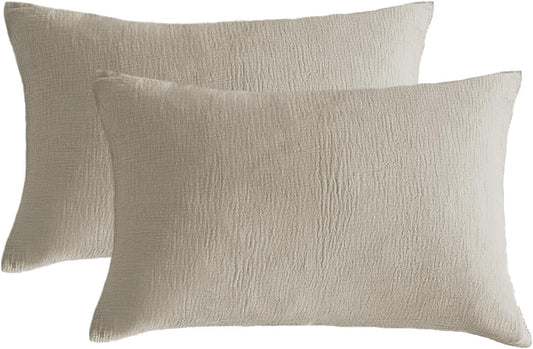 SE SOFTEXLY Muslin Pillowcases Standard Size 100% Cotton, 2 Pack Linen Like Pillow Shams with Envelope Closure, Ultral Soft and Breathable Pillow Case Covers, Beige, 20" X 26", No Filling