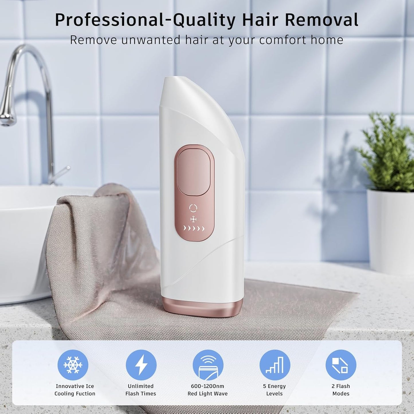 Laser Hair Removal,Laser Hair Removal for Women, 999999 Flashes,Hair Removal Device,ipl laser hair removal for Facial Legs Arms Whole Body Use (White-Rose Gold)