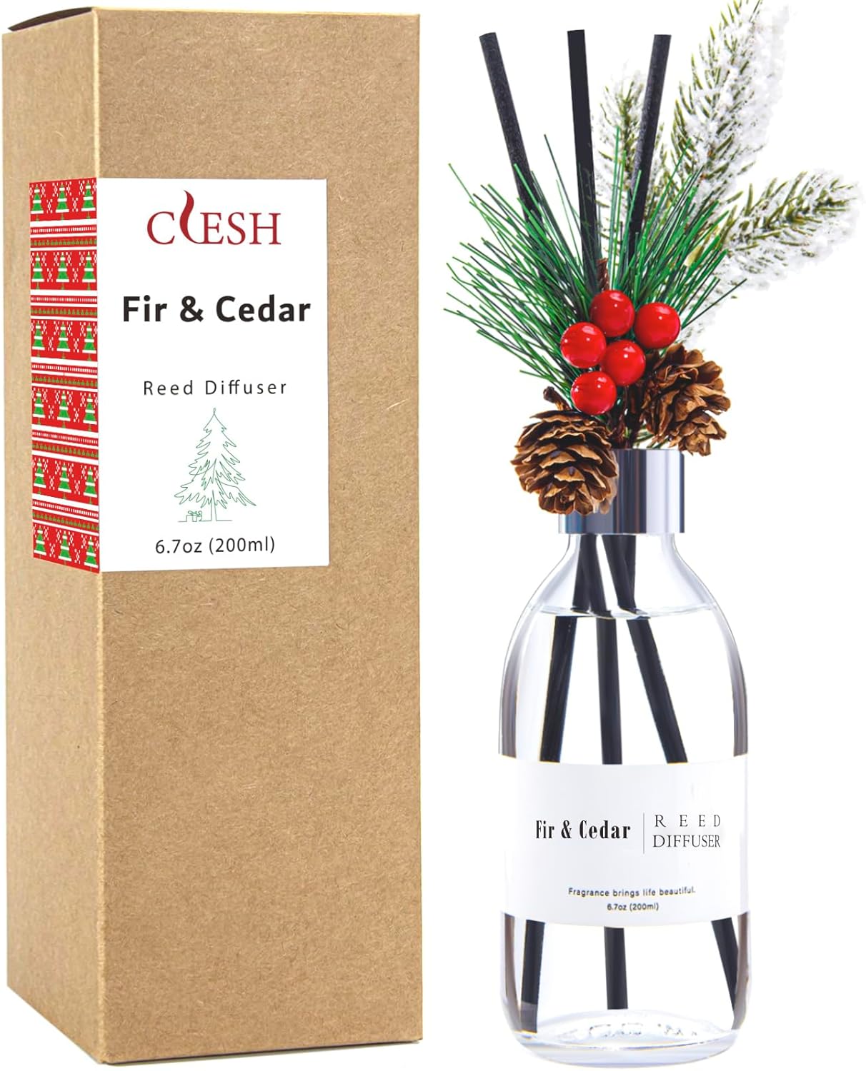 Clesh Reed Diffuser Set, 6.7 oz Cedar Scented Diffuser with Sticks, Home Fragrance Reed Diffuser for Bathroom Shelf Decor