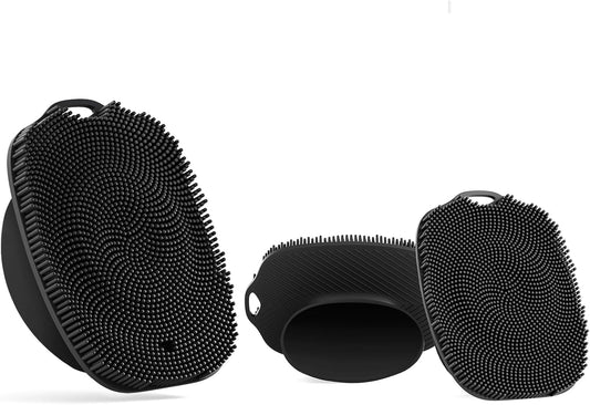 2 PCS Face Scrubber, Soft Silicone Face Exfoliator with Suction Cup for Man and Women Deep Skin Clean (Body Scrubber + Face Scrubber Black)