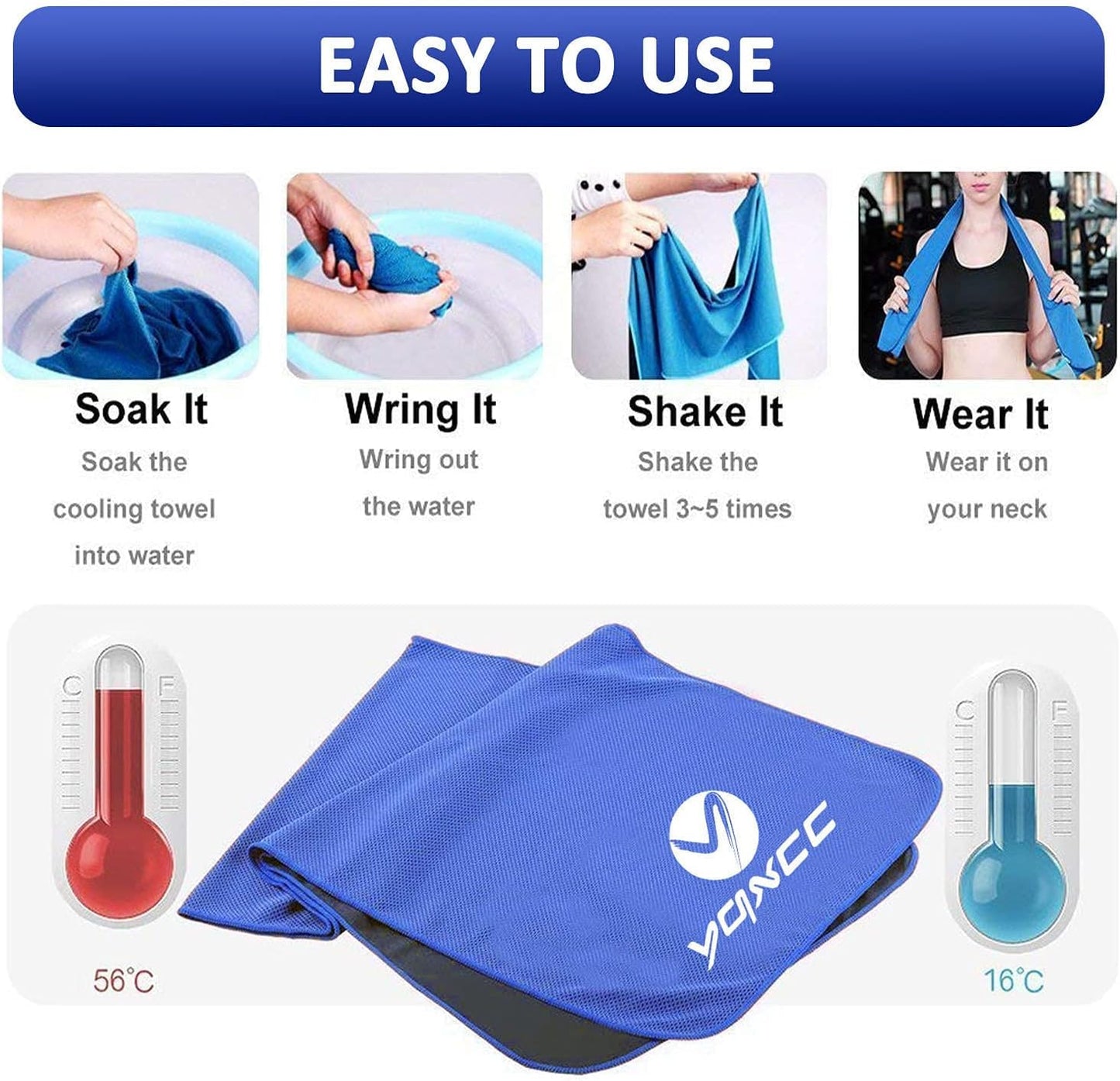 YQXCC 4 Pack Cooling Towels | 40"x12" | Cool for Neck and Face | Microfiber Soft Breathable Chilly | for Yoga, Sport, Golf, Gym, Camping, Running & More Activities