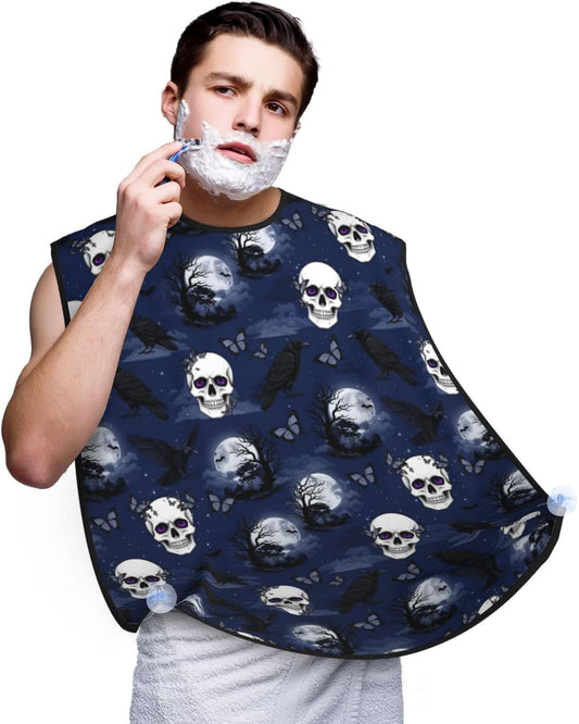 Ultimate Shaving Bib, Beard Trimming Apron with Hair Catcher, Halloween Full Moon Raven Goth Skulls