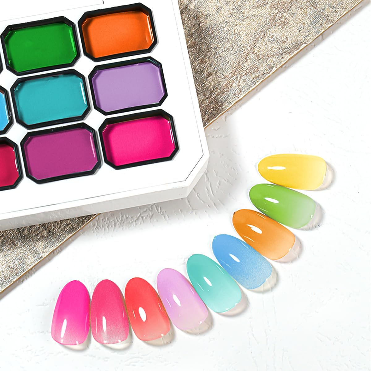 9 Colors Ombre Gel Nail Polish with 8Pcs Nail Sponges,Gradient Painting Gel for Nail Blush Blooming Aura Nails Drawing Nail Art Patting Gel Polish Soak Off UV Set Long Lasting