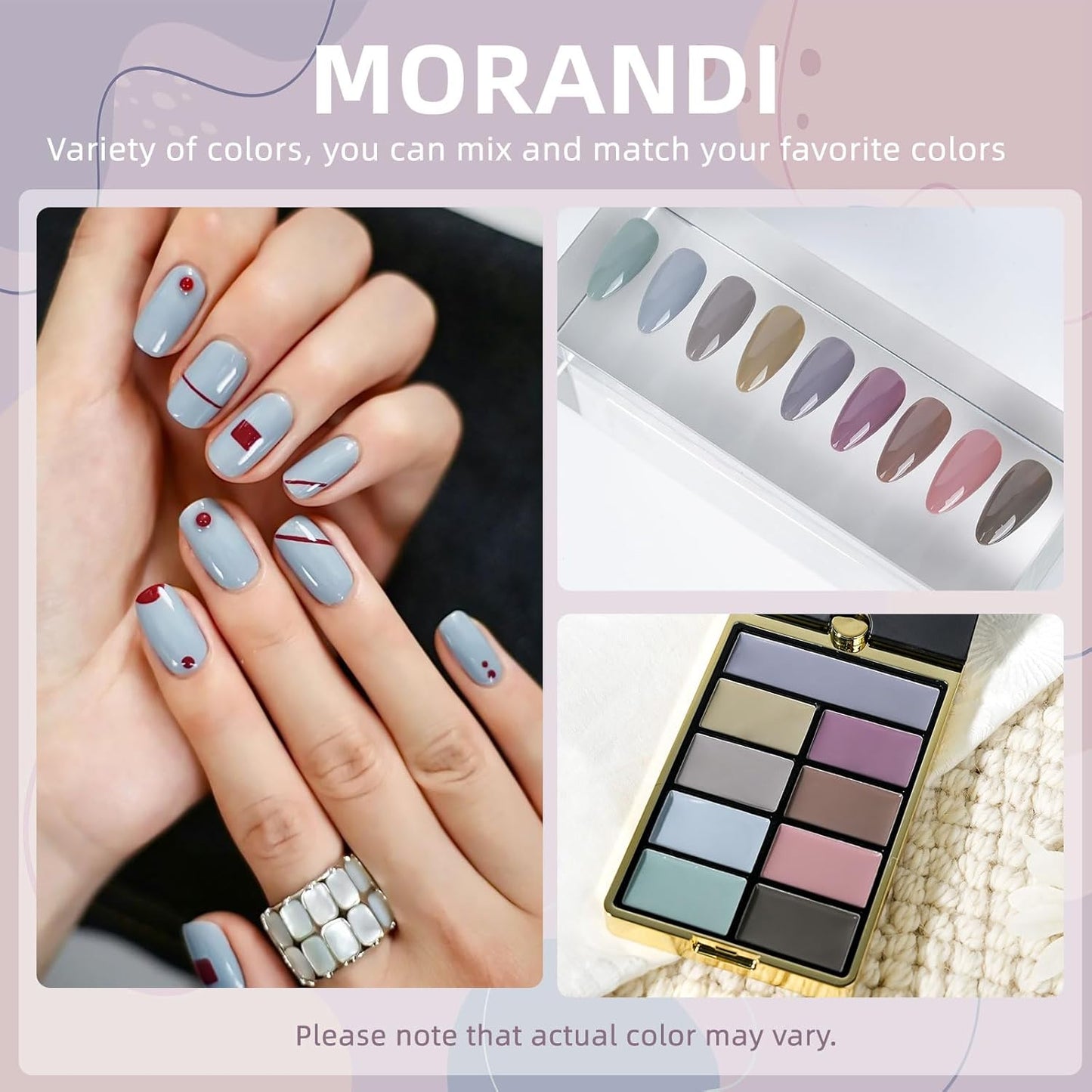 Solid Gel Nail Polish Set, 9 Colors Dark Purple Solid Cream Gel Polish Palette with Brush, Solid Ombre Nail Polish for Women DIY Manicure Art