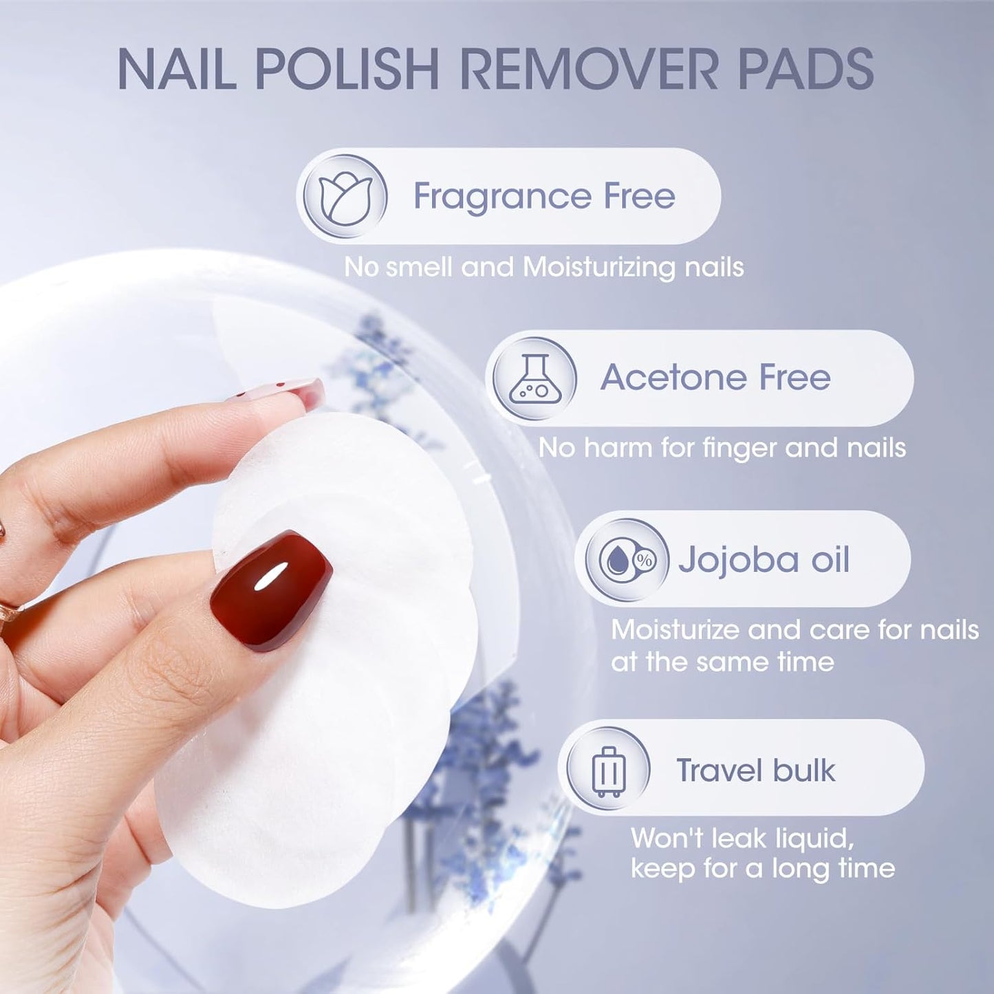 Gellen Non-Acetone Nail Polish Remover Pads, Fragrance-free Nail Polish Remover Wipes, Vitamin E & Jojoba Oil Formula, 140pcs Travel Size Nails Wets Bulk Set, No Leakage, Long-lasting For 5+ Months