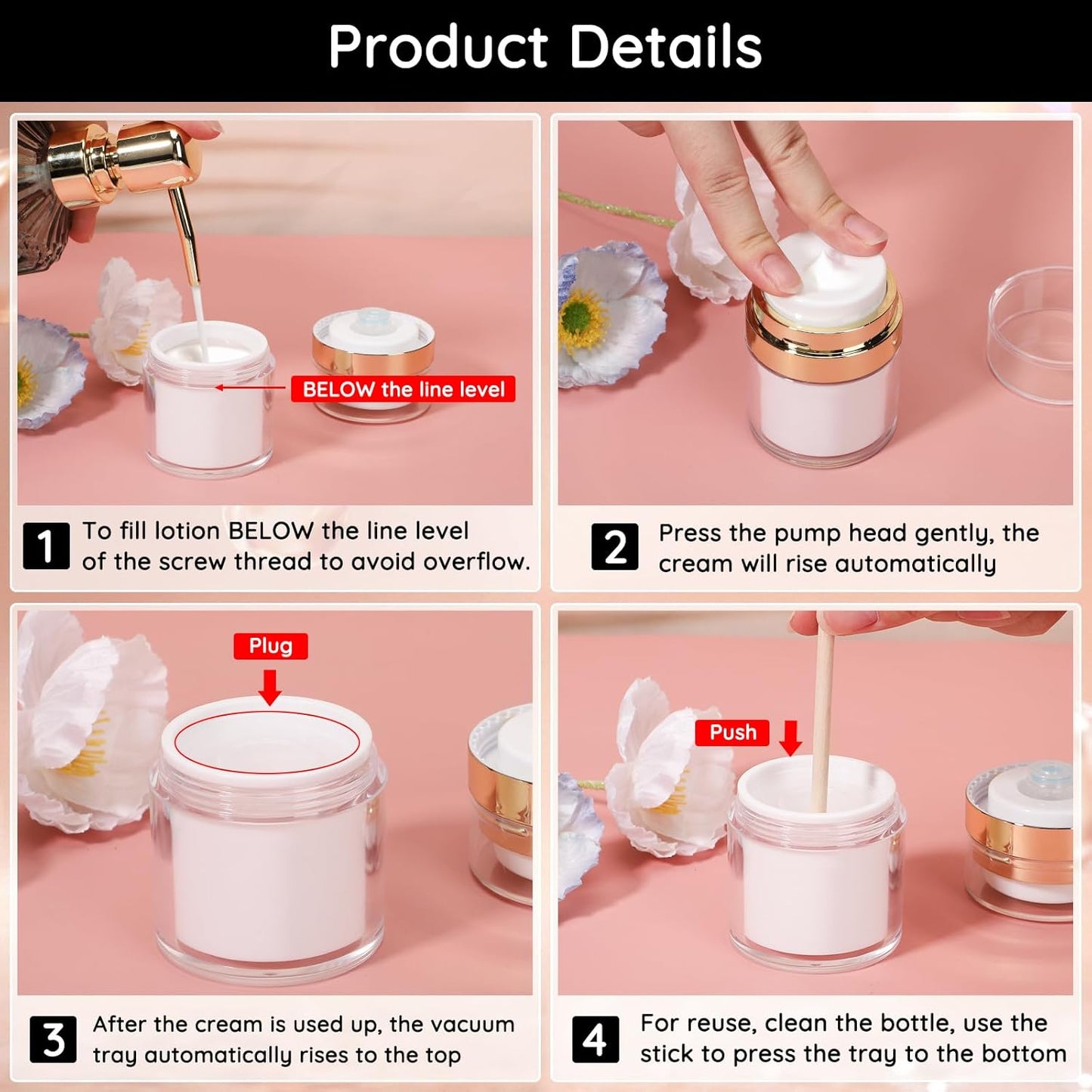 Segbeauty 7pcs Airless Pump Bottles Set, Refillable Travel Airless Pump Jars with Lid for Thick Moisturizer, Oils Vacuum Lotion Dispenser, Empty Fine Mist Vacuum Spray Bottles for Hair 0.5oz 1oz 1.7oz