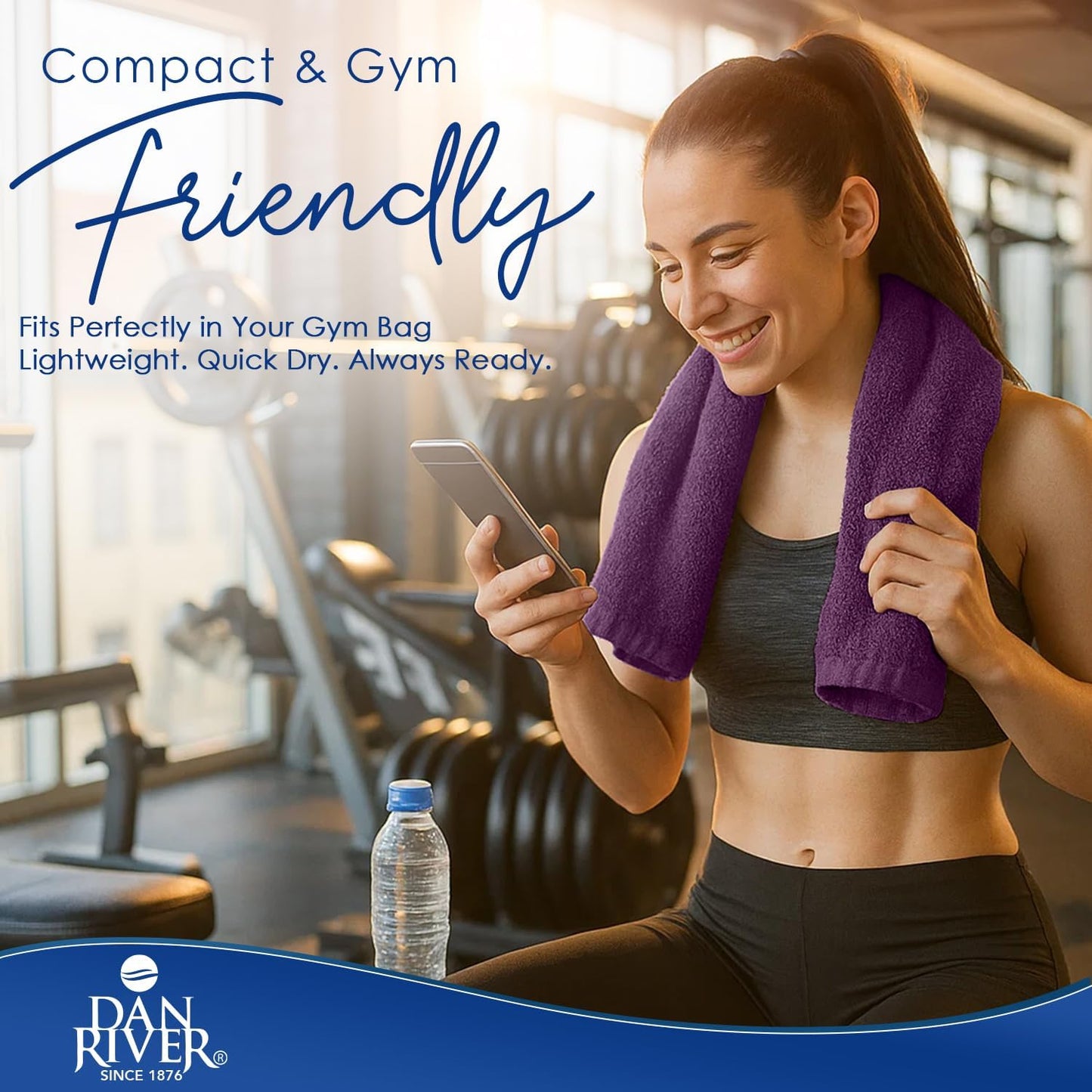 DAN RIVER 6-Pack Premium Hand Towels (16x28 Inches) - 100% Cotton, Ultra Soft, Lightweight, Highly Absorbent Towels for Bathroom, Spa, Gym, Salon, Hotel, and Travel - 550 GSM – Purple Passion