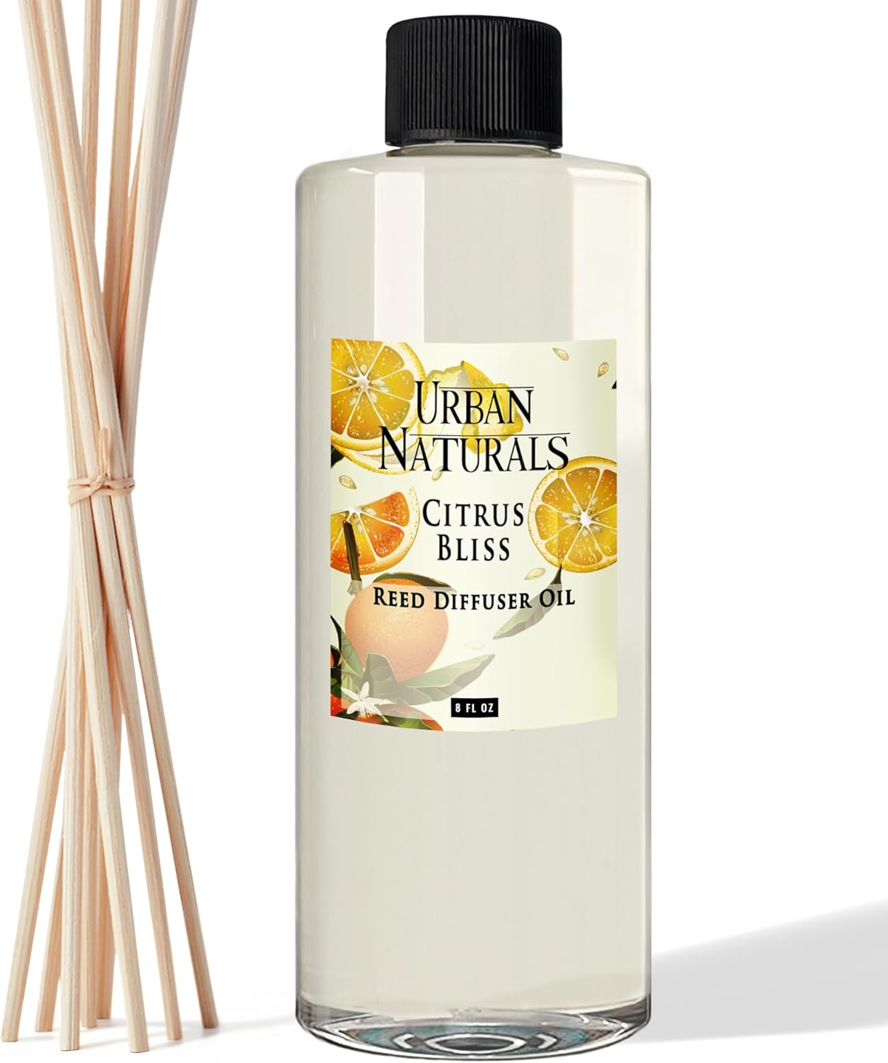 Urban Naturals Reed Diffuser Oil Refill Citrus Bliss with Mandarin, Grapefruit, Lemon Water, Clementine, Green Notes 8 oz + Free Reed Sticks, Made in The USA