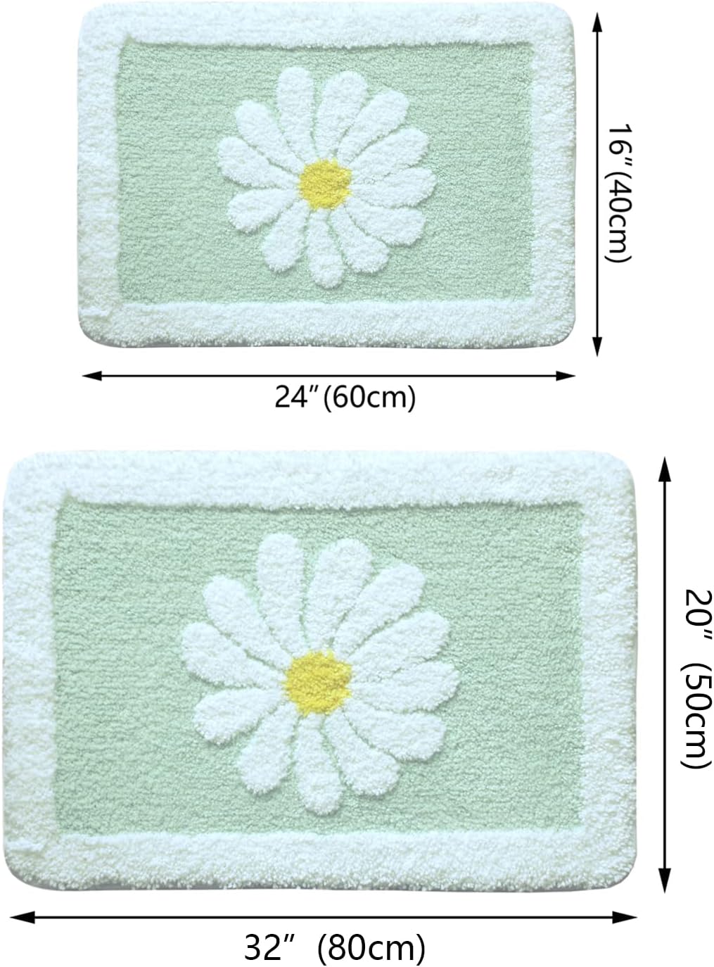 Bathroom Rugs Mat, White Flower Bath Rugs Fluffy Soft Superfine Fiber Rugs Non Slip Bath Mat Machine Wash Plush Mats, Bathroom Rug for Bathroom Shower Room (16"×24", Light Blue)
