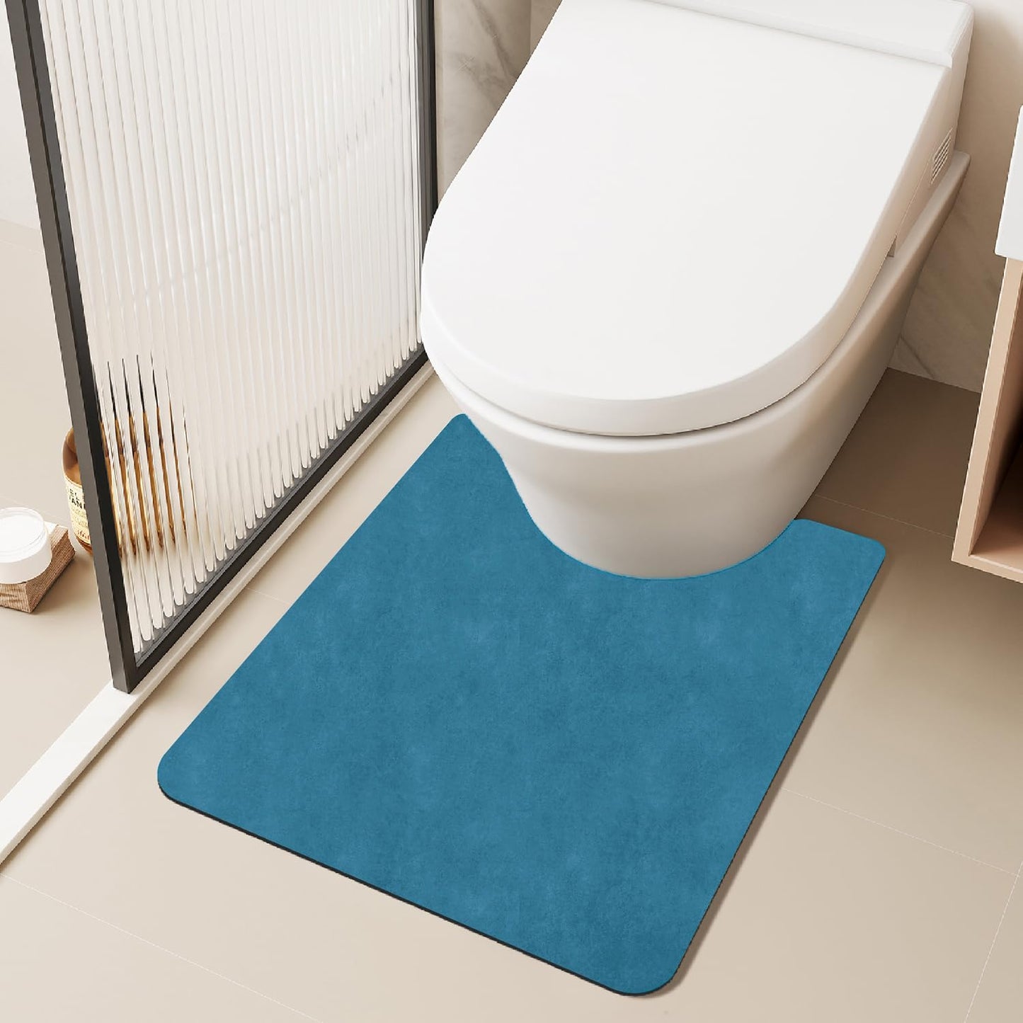 Toilet Rug, Thin Toilet Rugs U Shaped Washable Non Slip Absorbent Quick Dry Low Pile Toilet Mat, 20"x24" U Shape Denim Blue