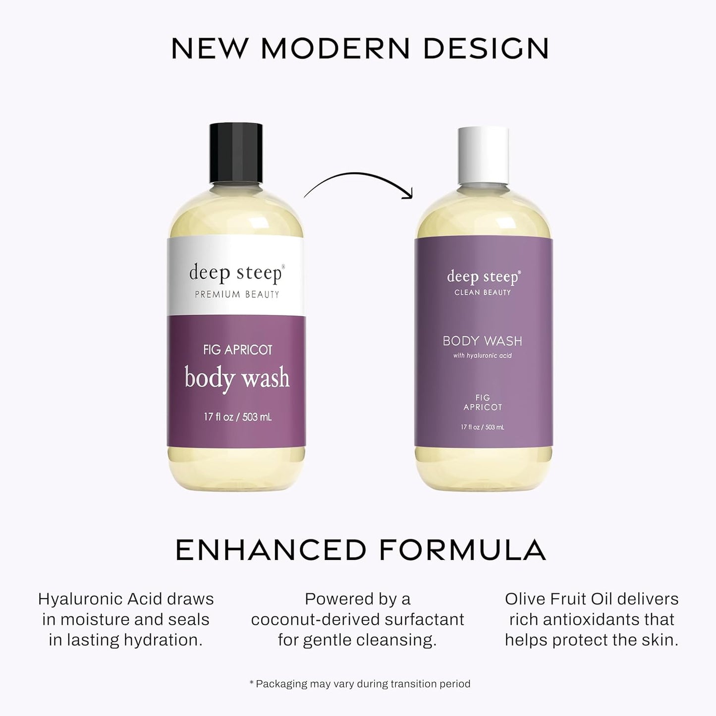 Deep Steep Body Wash, Fig Apricot, 17 oz – Hydrating Shower Gel with Hyaluronic Acid, Shea Butter, Aloe Vera & Argan Oil – Vegan, Clean Beauty, Clean & Refreshed Skin