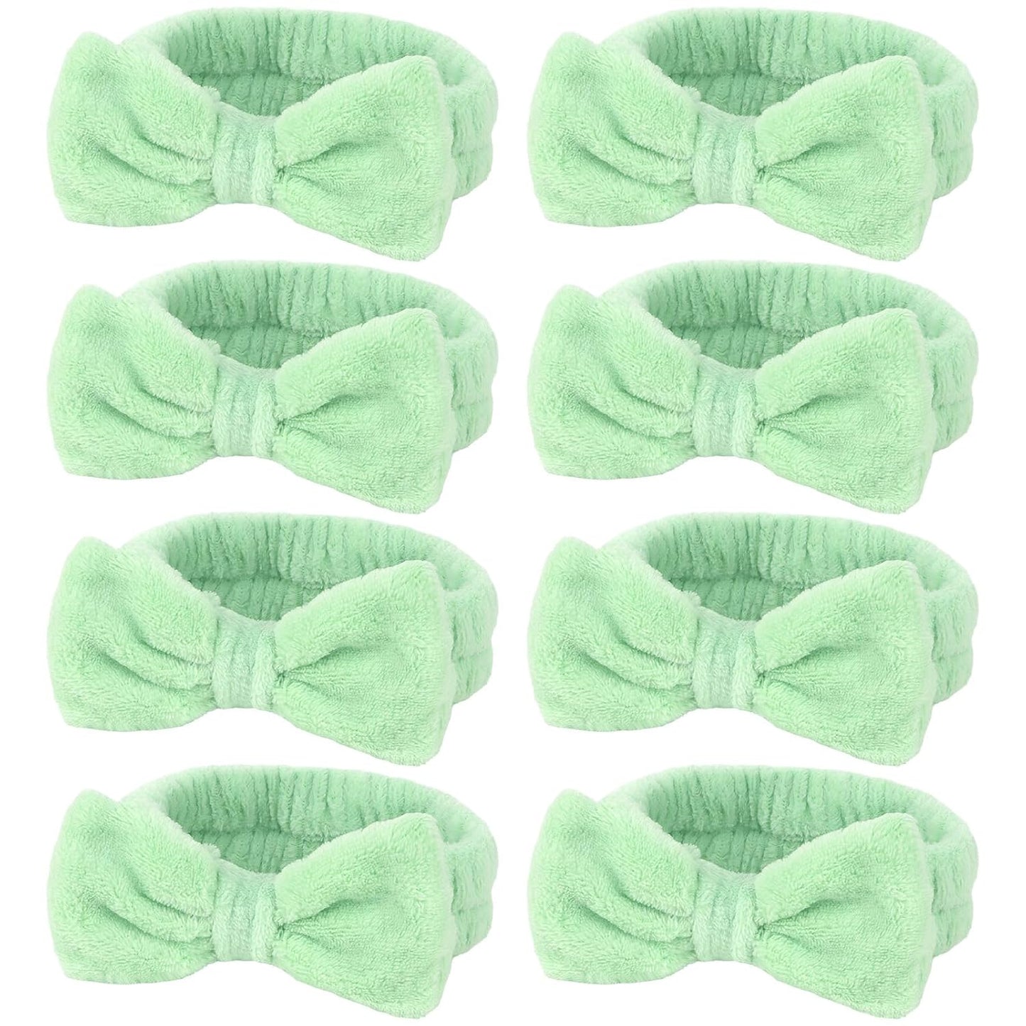 Ondder Green Spa Terry Cloth Skincare Headbands for Women - 8 Pcs Makeup Bow Hair Bands for Face Washing and Skin Care