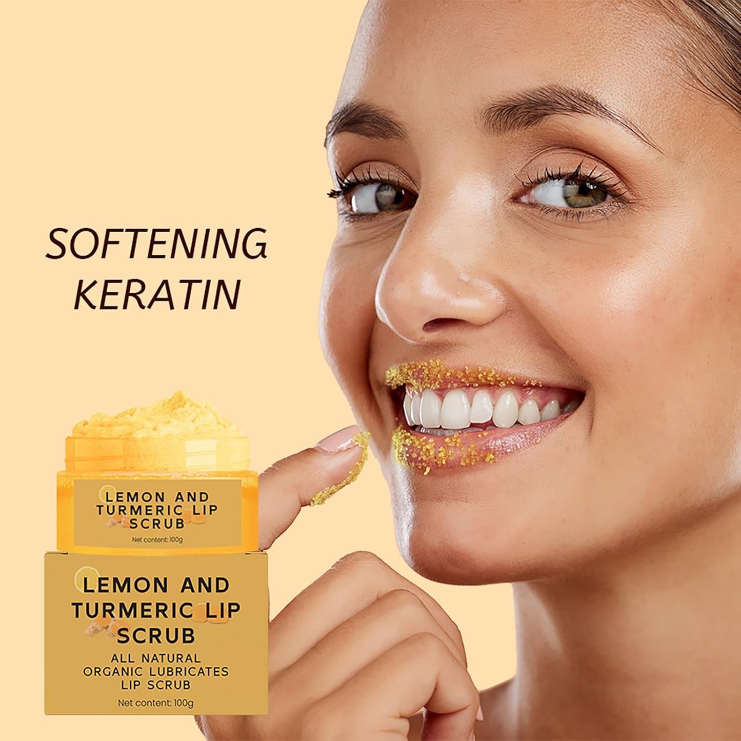 Natural Turmeric Lemon Lip Scrub for Dark Lips, Turmeric Lemon Lip Exfoliator Nourishing Sugar Lip Scrub with Aloe Vera Gentle Exfoliant for Dry and Chapped Lips Hydrates & Fade Lip Lines 100g