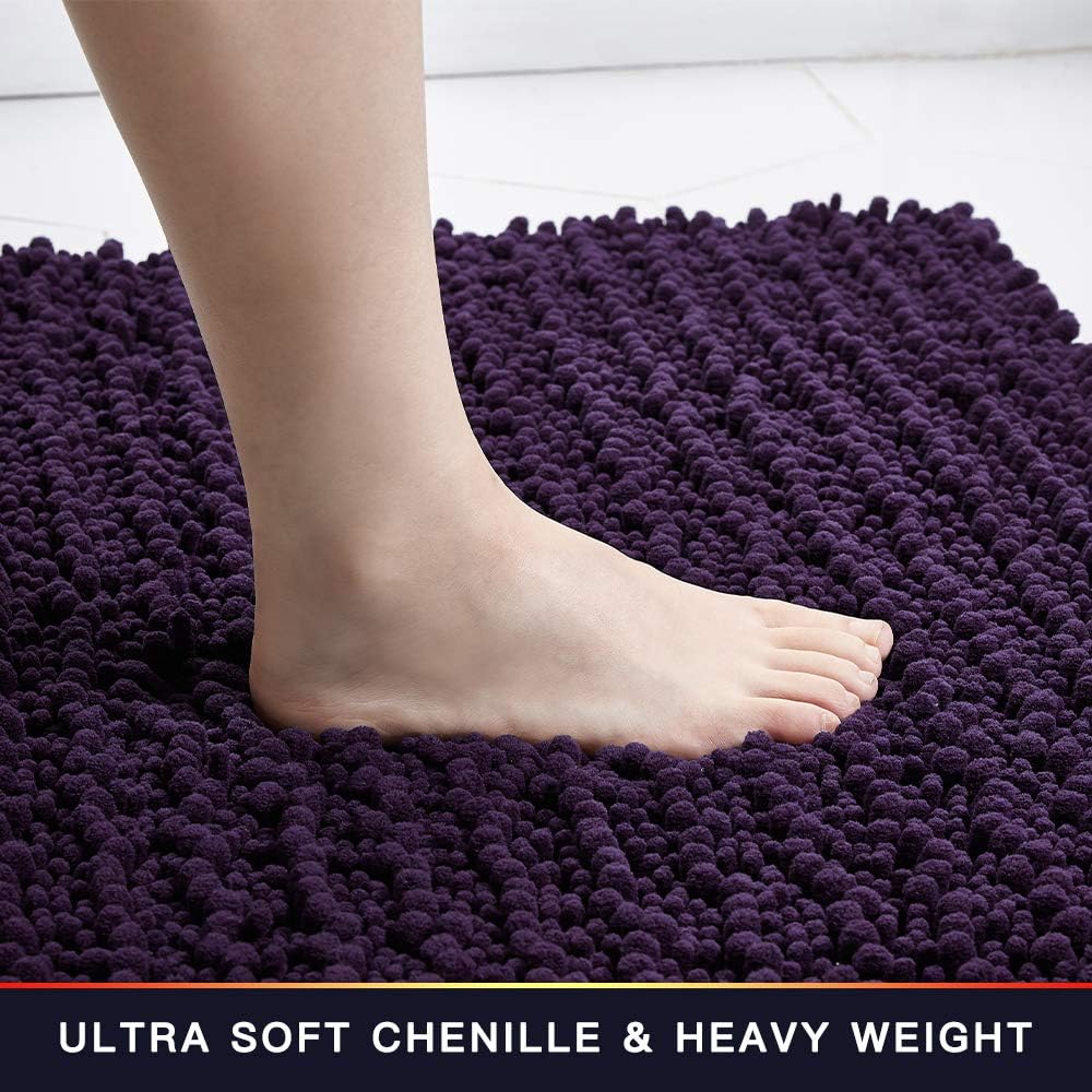 Walensee Bathroom Rug Non Slip Bath Mat (32x20 Inch Dark Purple) Water Absorbent Super Soft Shaggy Chenille Machine Washable Dry Extra Thick Perfect Absorbant Best Large Plush Carpet for Shower Floor
