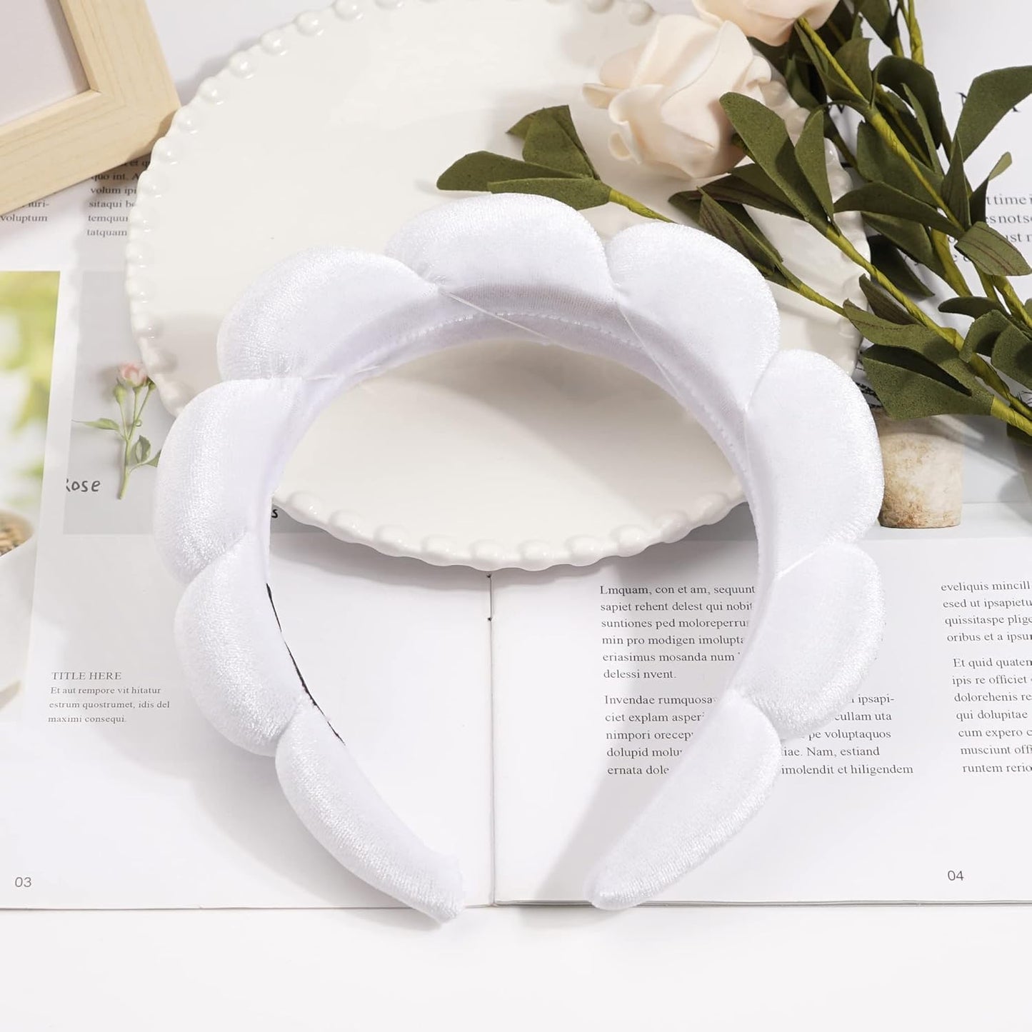 Ayesha Spa Headband for Washing Face Sponge Makeup Headbands Skincare Headband Soft Hair band to Facial Clean Headbands for Women Face wash Skin care Make up Shower (White)