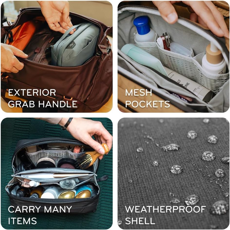 Peak Design Wash Pouch, Kelp, Weatherproof Travel Toiletry Bag, Upright or Hanging Toiletry Kit with Pockets, Magnetic Toothbrush Pocket, Wide UltraZip Opening, Toiletry Bag for Men and Women