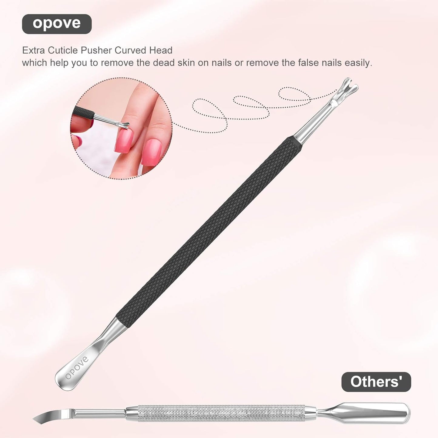 Cuticle Pusher Nail Polish Remover Stainless Steel Manicure Tool Set Gel Nail Polish Peeler Scraper Nail Cleaner Pedicure Kit for Fingernail and Toenail, opove P1, Matter Black…