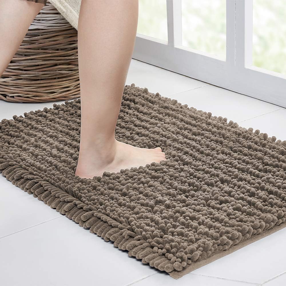 Walensee Large Bathroom Rug Non Slip Bath Mat (72x24 Inch Taupe) Water Absorbent Super Soft Shaggy Chenille Machine Washable Dry Extra Thick Perfect Absorbant Best Plush Carpet for Shower Floor