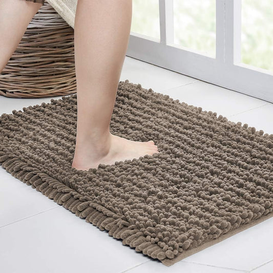Walensee Large Bathroom Rug Non Slip Bath Mat (72x24 Inch Taupe) Water Absorbent Super Soft Shaggy Chenille Machine Washable Dry Extra Thick Perfect Absorbant Best Plush Carpet for Shower Floor
