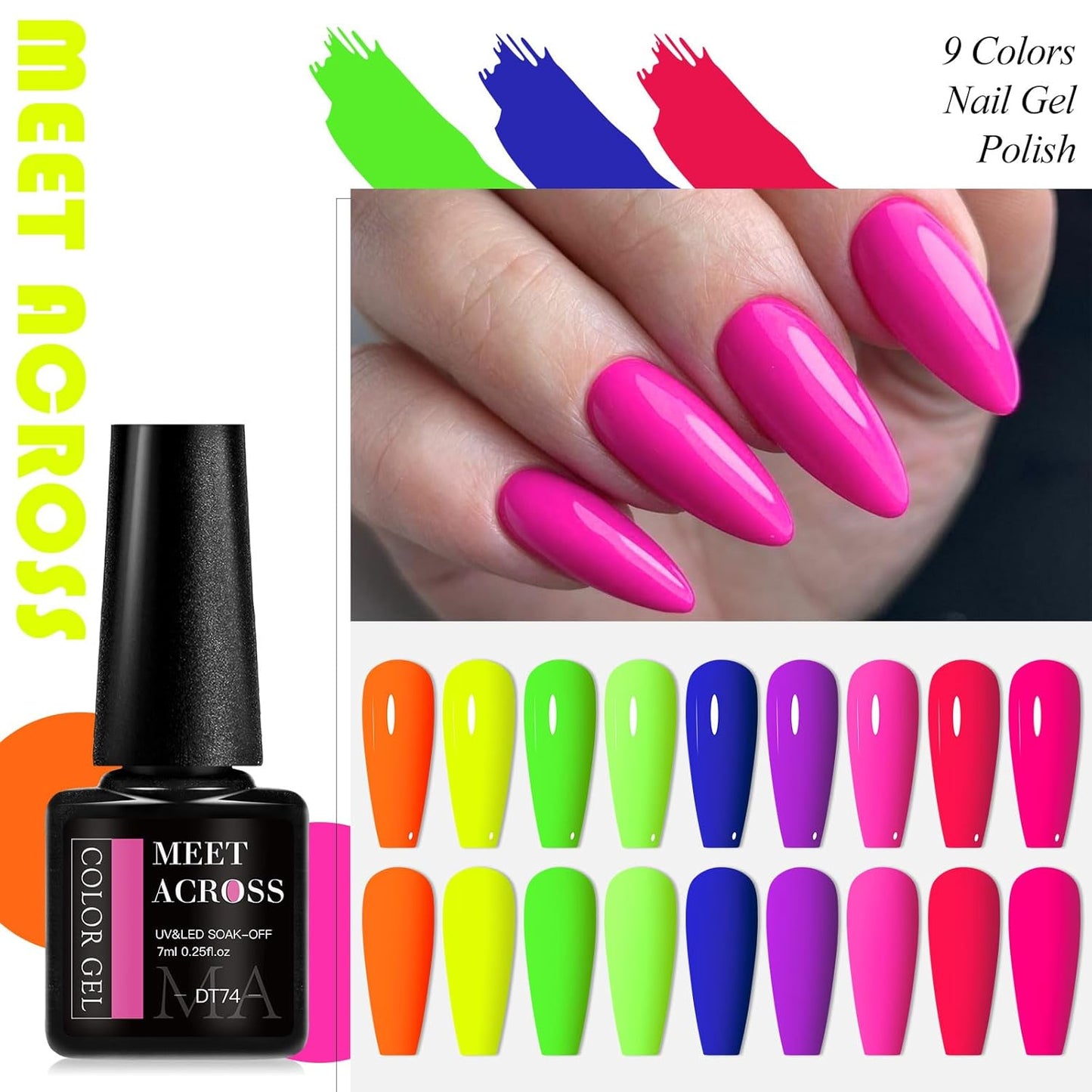 MEET ACROSS 9 Colors Gel Nail Polish + 3PCS Function Gel Nail Polish Kit,Fashion Nail Art Set Design Gifts for Women Manicure Salon (SET13, 12pcs)