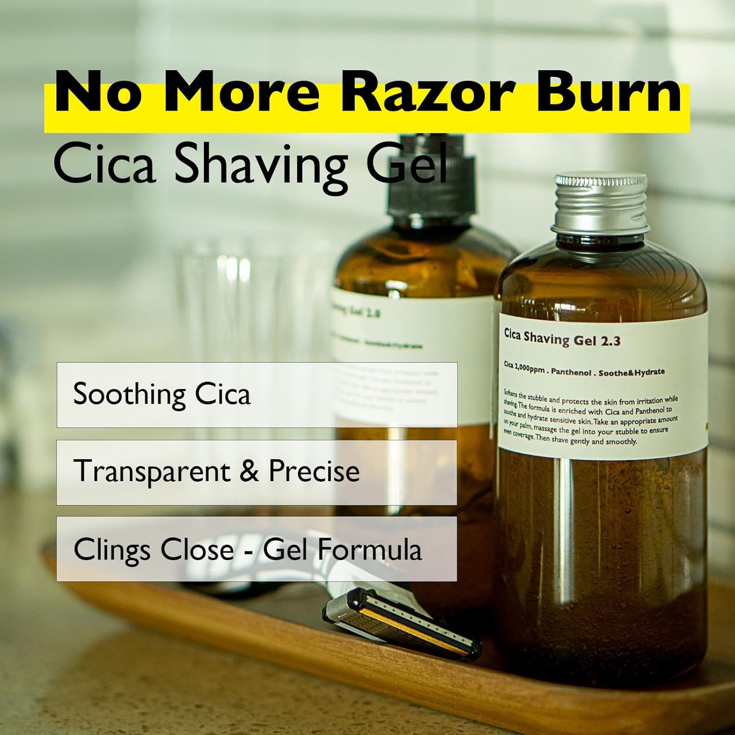 Cica Shaving Gel, Transparent, non-foaming soothing gel, enriched with Centella Asiatica, Aloe Vera and Panthenol for Skin Protection for all sensitive type skin 8.45 oz