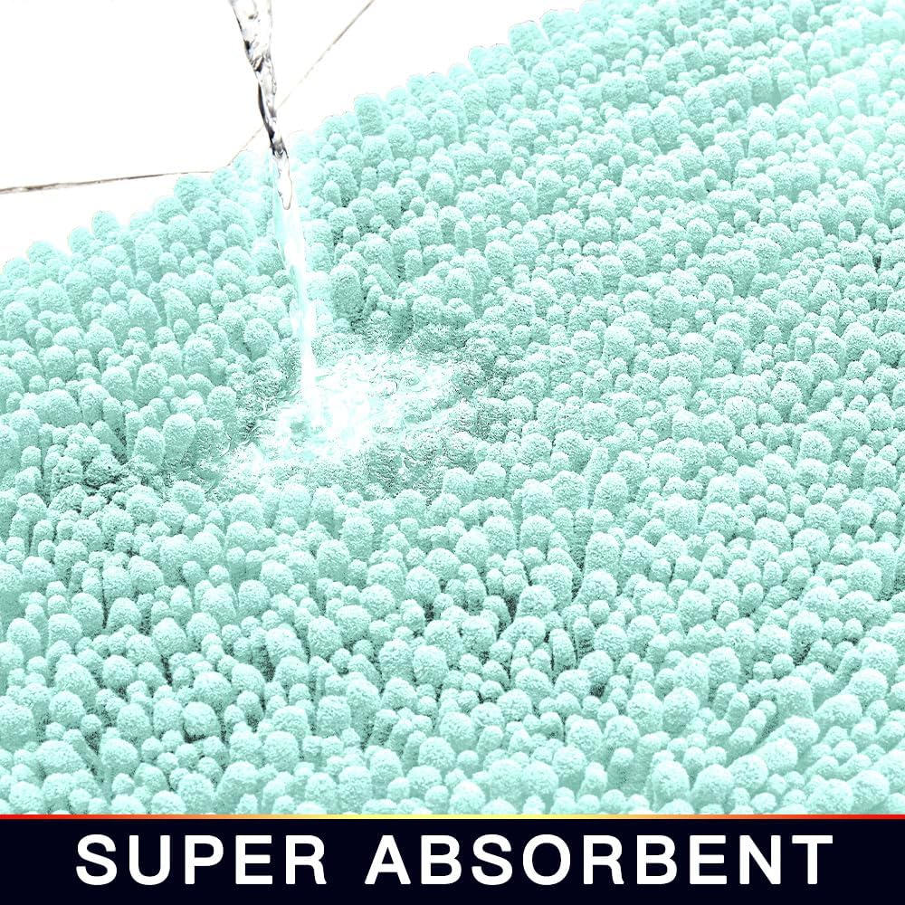 Walensee Bathroom Contour Rug Non Slip Toilet U Shaped Bath Mat (20x24, Spa Blue) Water Absorbent Super Soft Shaggy Chenille Machine Washable Dry Extra Thick Perfect Absorbant Best Plush Carpet