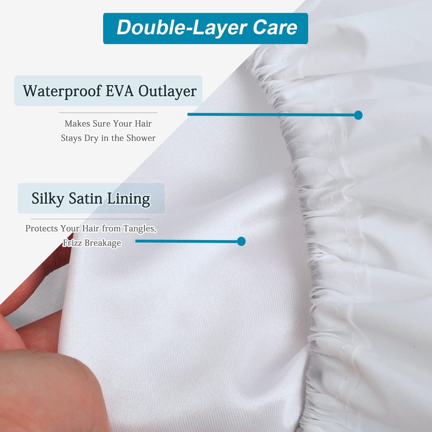 3 Pcs Extra Large Shower Caps for Women, Waterproof Adjustable XL Jumbo Satin Lined Shower Cap for Long Hair & Braids, Reusable Double Layer Large Bath Cap for Dreadlocks, Locs (White)