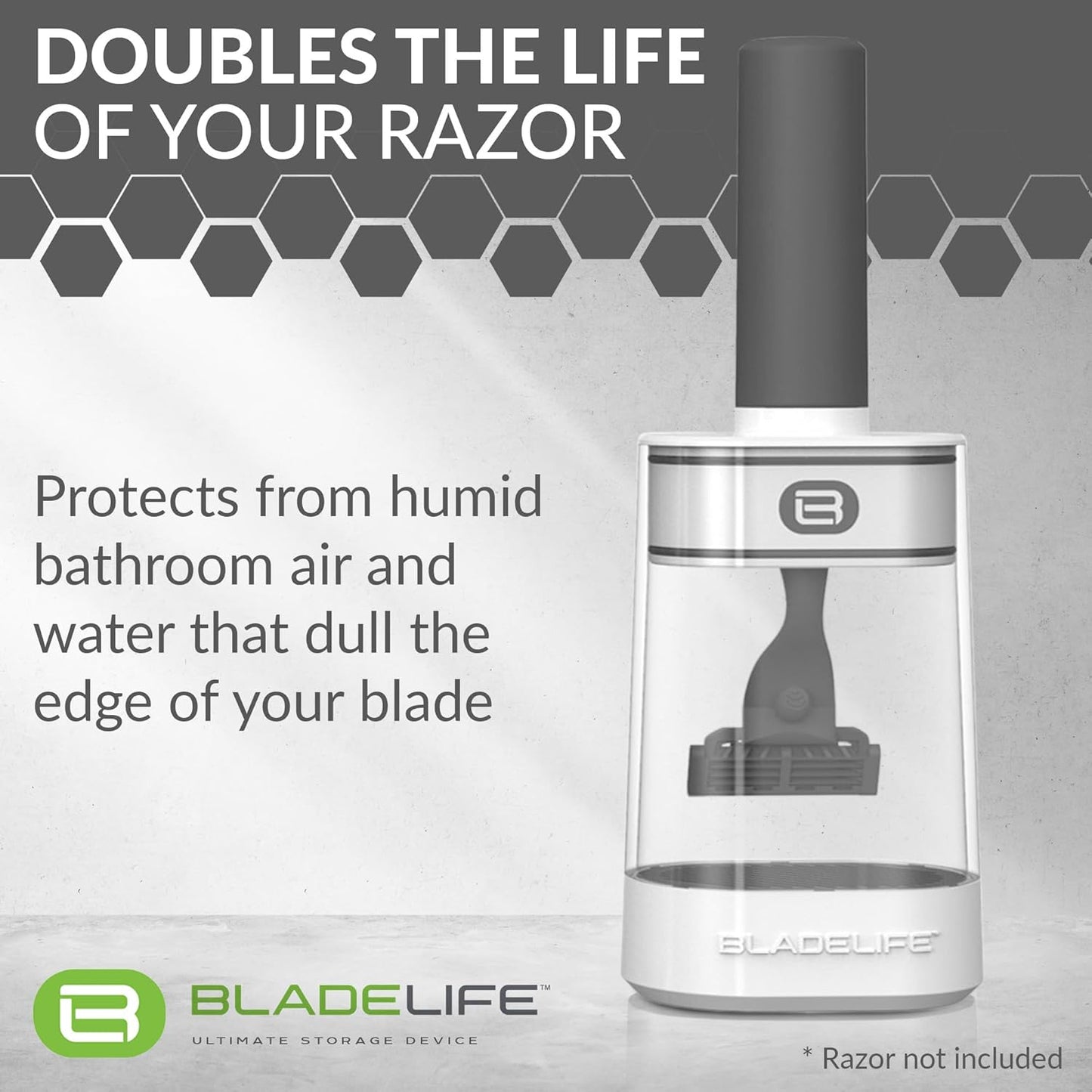 BLADELIFE Razor Storage Device for Women & Men Dark Grey - Fits All Leading Razors - Doubles The Life of Your Blade - Razor Travel Case 2024 New Model