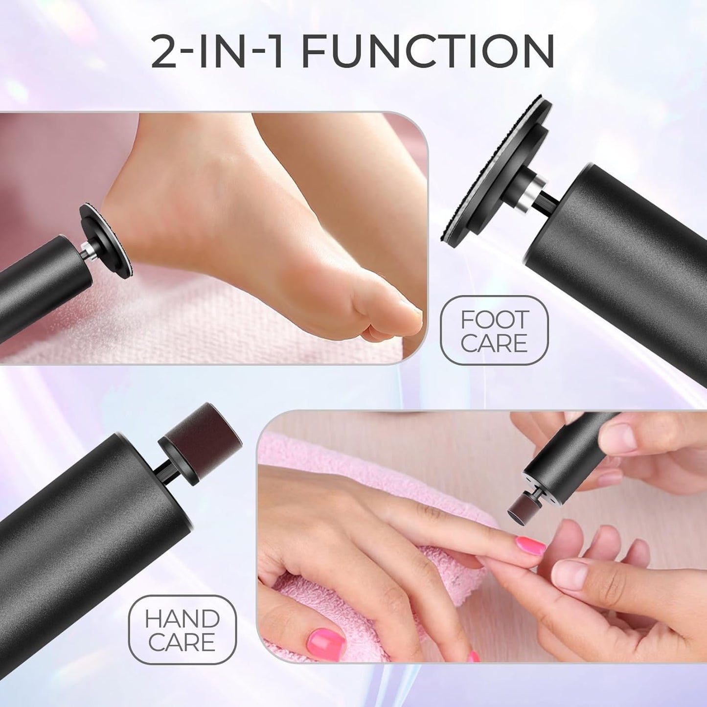 krofaue Electric Callus Remover Kit - USB Rechargeable 2 in 1 Foot Scrubber & Dead Skin Remover - 6 Gears Electric Nail Buffer Set for Daily Care - Black