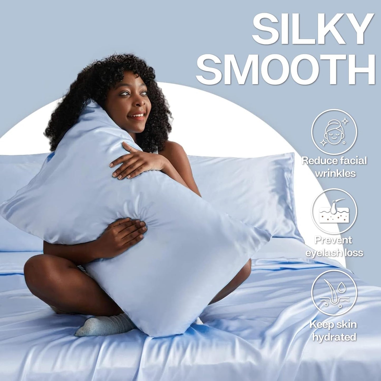 MR&HM Satin Pillowcase for Hair and Skin, Silk Satin Pillowcase 2 Pack, Queen Size Pillow Cases Set of 2, Silky Pillow Cover with Envelope Closure (20x30, Light Blue)