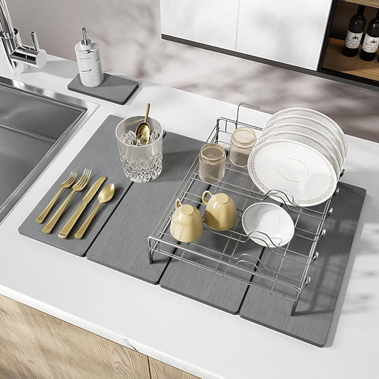 2PCS Stone Drying Mat for Kitchen Counter, Stone Dish Drying Mat - Diatomite Water Absorbing Drying Stone for Kitchen Counter Mat, Quick Dry Stone Mat Kitchen for Cups Dishes Bottles.