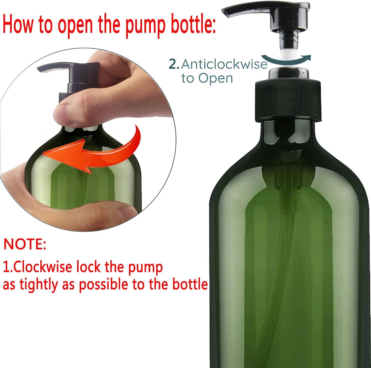 Empty Plastic Bottles with Pump Dispenser and 6pcs Labels Included, Refillable Travel Containers for Hand sanitizer Shampoo Lotion, etc - No BPA/Paraben, 500ml/16.9oz (3 Pack(Green))