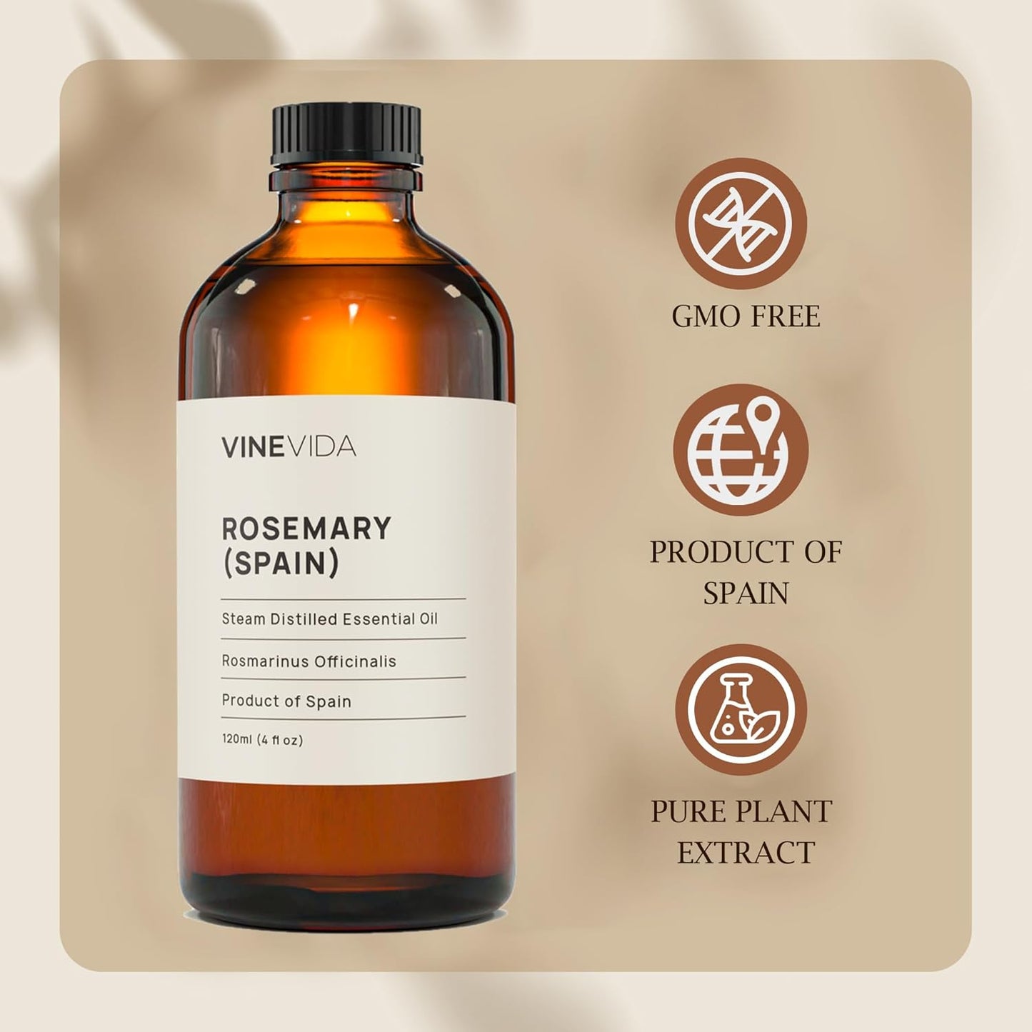 VINEVIDA Rosemary Spain Essential Oil 4 oz - Undiluted, Pure, Vegan, and Sustainable