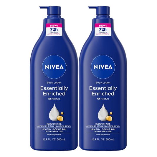NIVEA Essentially Enriched Body Lotion for Dry Skin, Pack of 2, 16.9 Fl Oz Pump Bottles