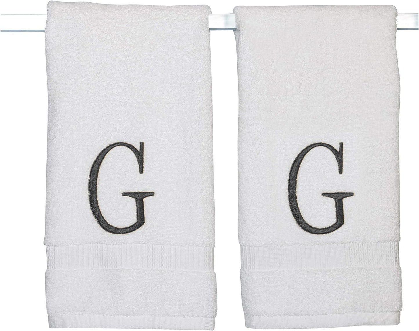Dark Gray Powder Room Hand Towel - Monogram Initial Hotel Quality Decorative Embroidered Luxury Towel for Spa - GOTS Organic Certified - Set of 2 Letter G