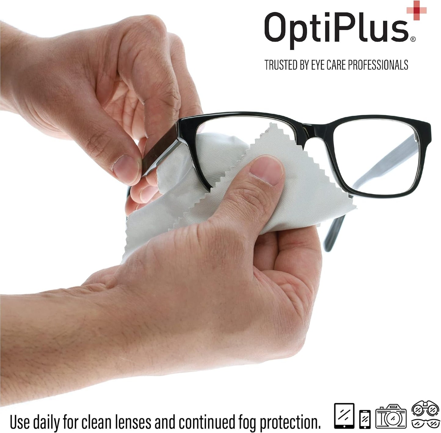 OptiPlus Anti Fog Cloth for Eyeglasses, Goggles, and Shields | Premium Reusable Anti-Fog Treatment | 1 Cloth 100 uses | Anti-Fog for All Lenses