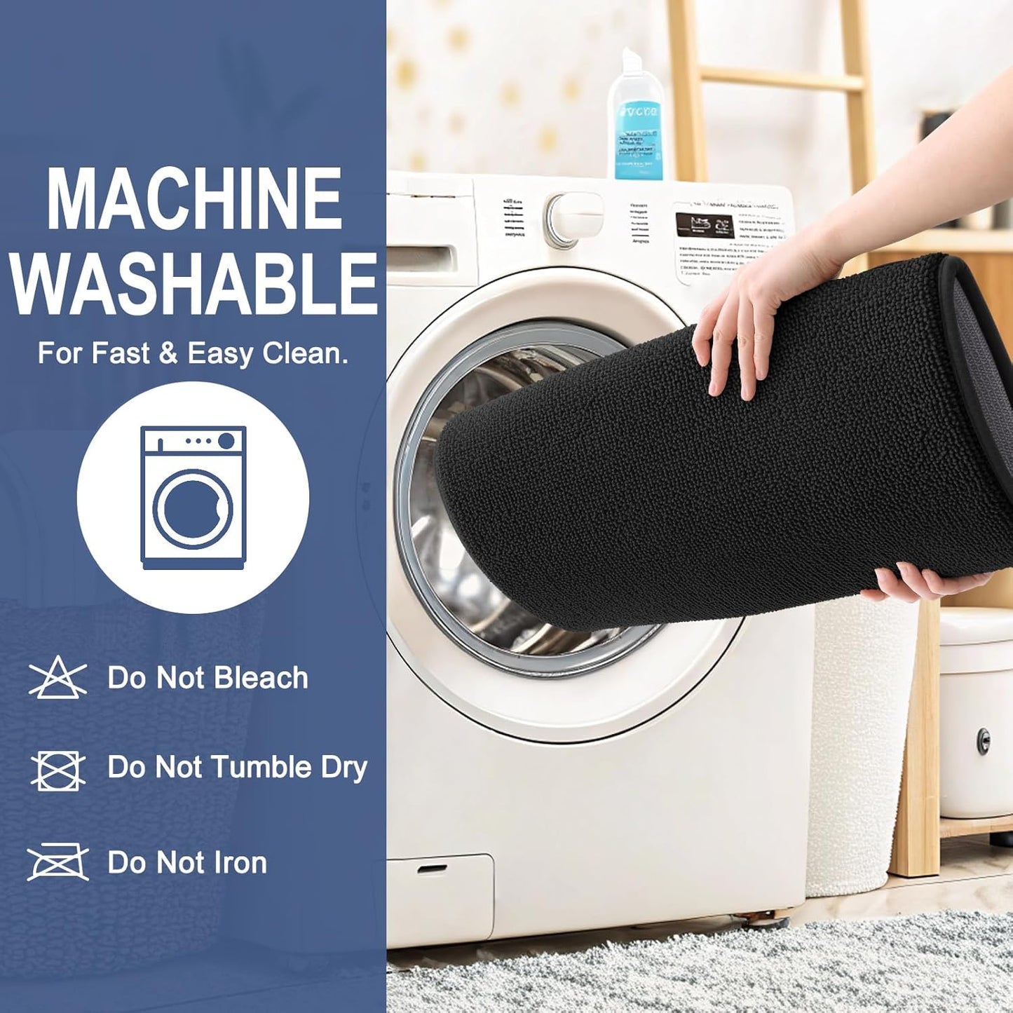 OLANLY Thick Memory Foam Bath Mat Rug 59x20, Extra Soft Absorbent Bathroom Rug, Quick Dry Bath Mats, Non-Slip, Machine Washable Carpet for Bathroom, Tub and Shower, Home Decor Accessories, Black