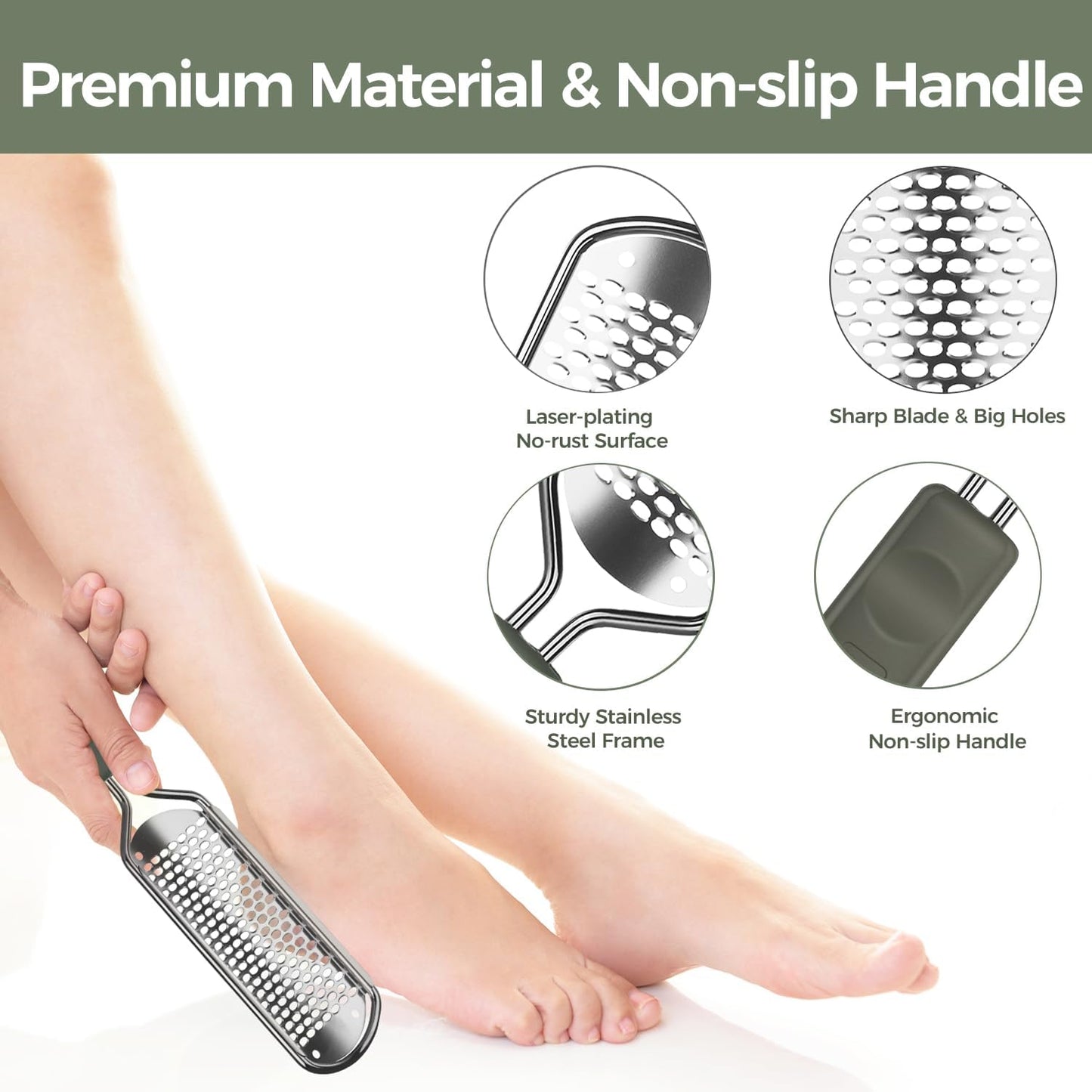 Foot File Foot Scrubber Pedicure - Callus Remover for Feet Easkep Professional Grater Rasp Foot Scraper Corns Callous Removers Cracked Dead Skin Remover for Dry and Wet Feet (Grey Green)
