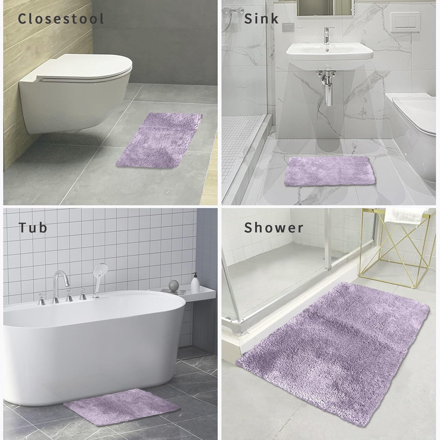 FIFU Bathroom Runner Rug 24" W x 60" L, Bath Mats for Bathroom, Bedroom & Kitchen, Non-Slip Rubber Latex Backing, Comfort & Soft Shower Bathmat & Carpet for Sink, Home & Hallways, Lavender