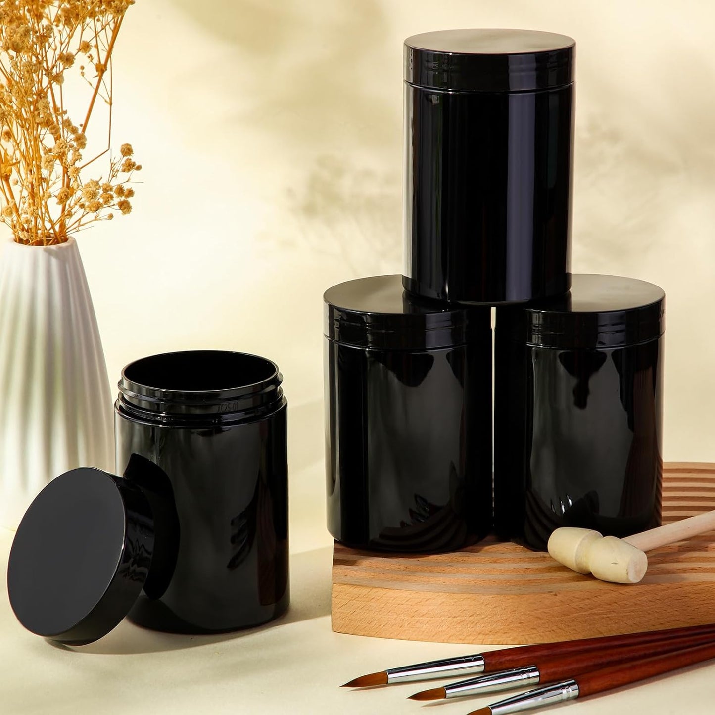 SATINIOR 12 Pack 10 oz Plastic Container Jars with Lids Round Clear Travel Cosmetic Container Slime Jar for Toiletries, Lotion, Cream, Ointment, Makeup, Rhinestone, Sample, Kitchen Storage(Pure Black)