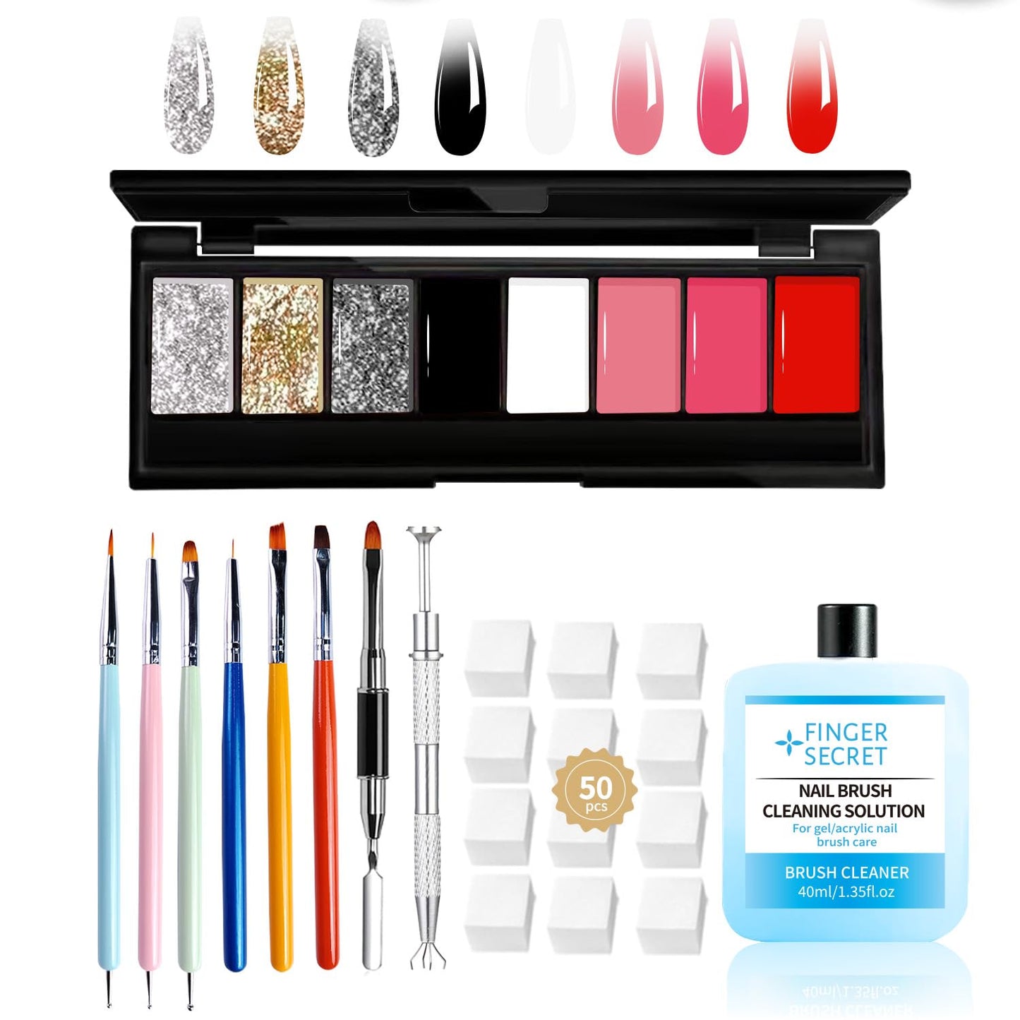 8 Colors Ombre Gel Pat Nail Polish Set,Ombre Pigment for Nails,Gradient Painting Gel with 50Pcs Nail Sponges for 3D Gels Nail Art can be Painted in Salon or Home Use