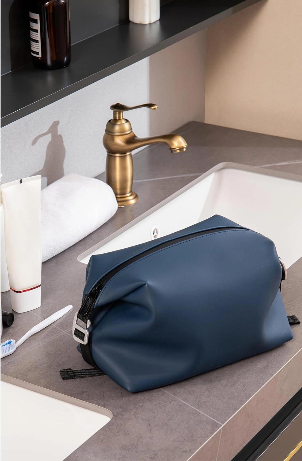 6"x 11" 6L Large Silicone Toiletry Bag,Waterproof Leakproof Foldable Travel Organizer,Dopp Kit Alternative for Men & Women,Navy Bule