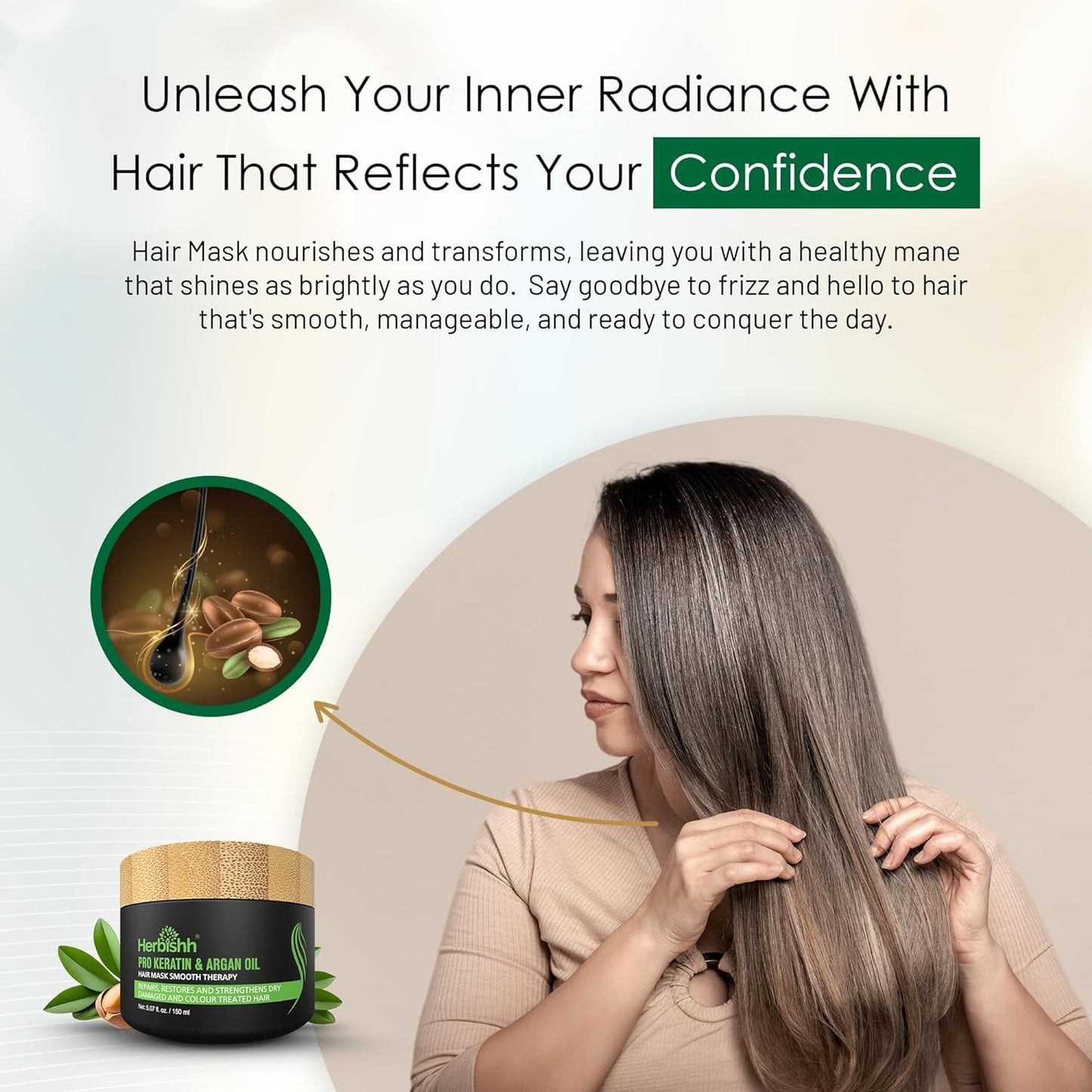 Herbishh Argan Hair Mask-Deep Conditioning & Hydration For Healthier Looking Hair- for very Dry, Weak, Stressed Out Hair, No Sulphates, No Parabens (150 ML)