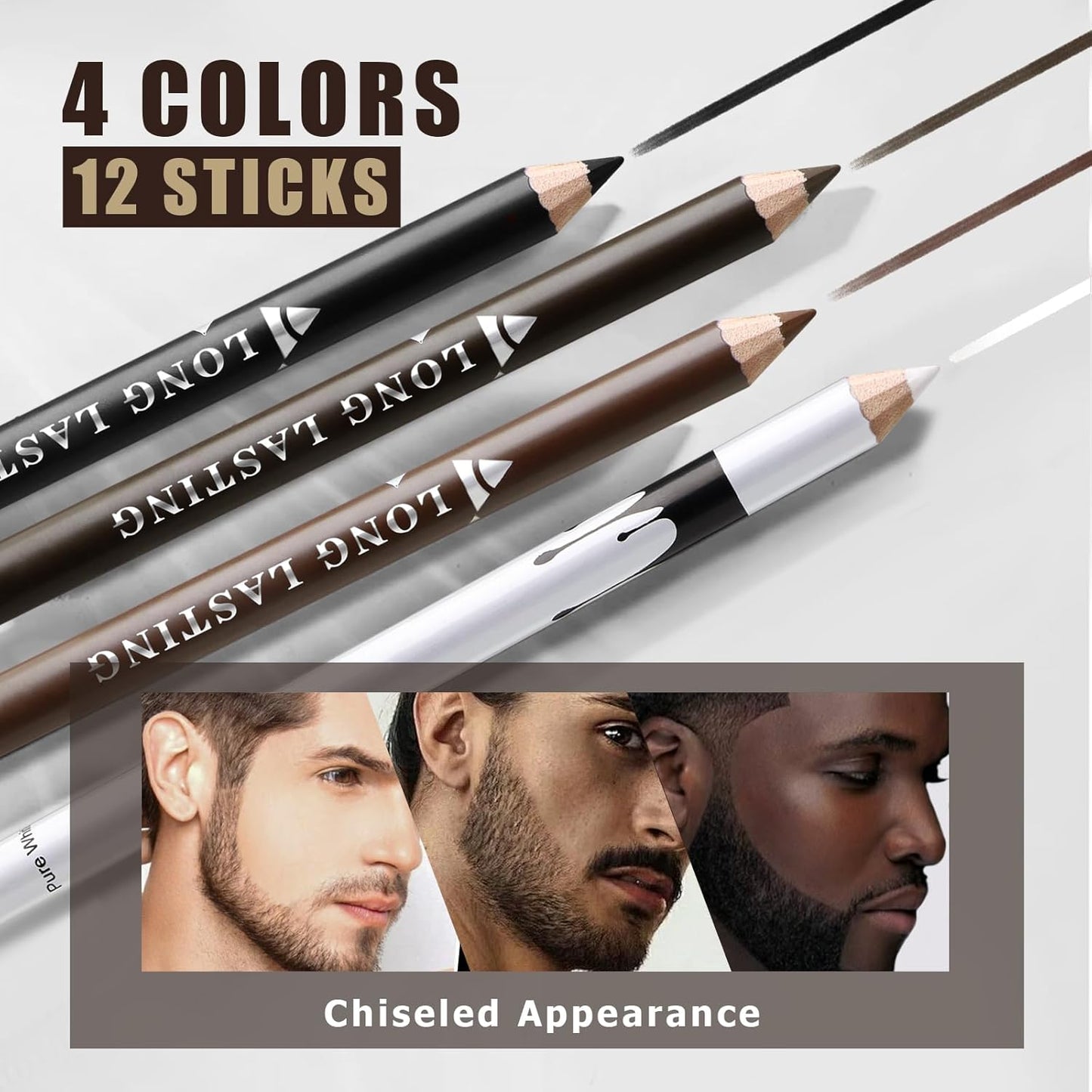 12Pcs Barber Pencil Set Magic Hairline Pencils for Lineup Beard Shaping Guide Pen with Sharpener Barber Chalk for Men Makeup Design White Black Dark Brown Light Brown