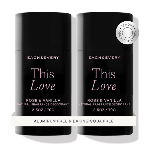 Each & Every Aluminum Free Deodorant for Women & Men, Rose & Vanilla - All Natural Deodorant for Sensitive Skin, EWG Verified - Clean, Baking Soda-Free, Plant-Based Fragrance - 2.5oz, 2 Pack