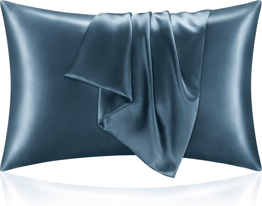 BEDELITE Satin Pillowcase for Hair and Skin, Super Soft and Cooling Similar to Silk Pillow Cases 2 Pack with Envelope Closure, Gift for Women Men(20"x36" King Size, Bluesteel)